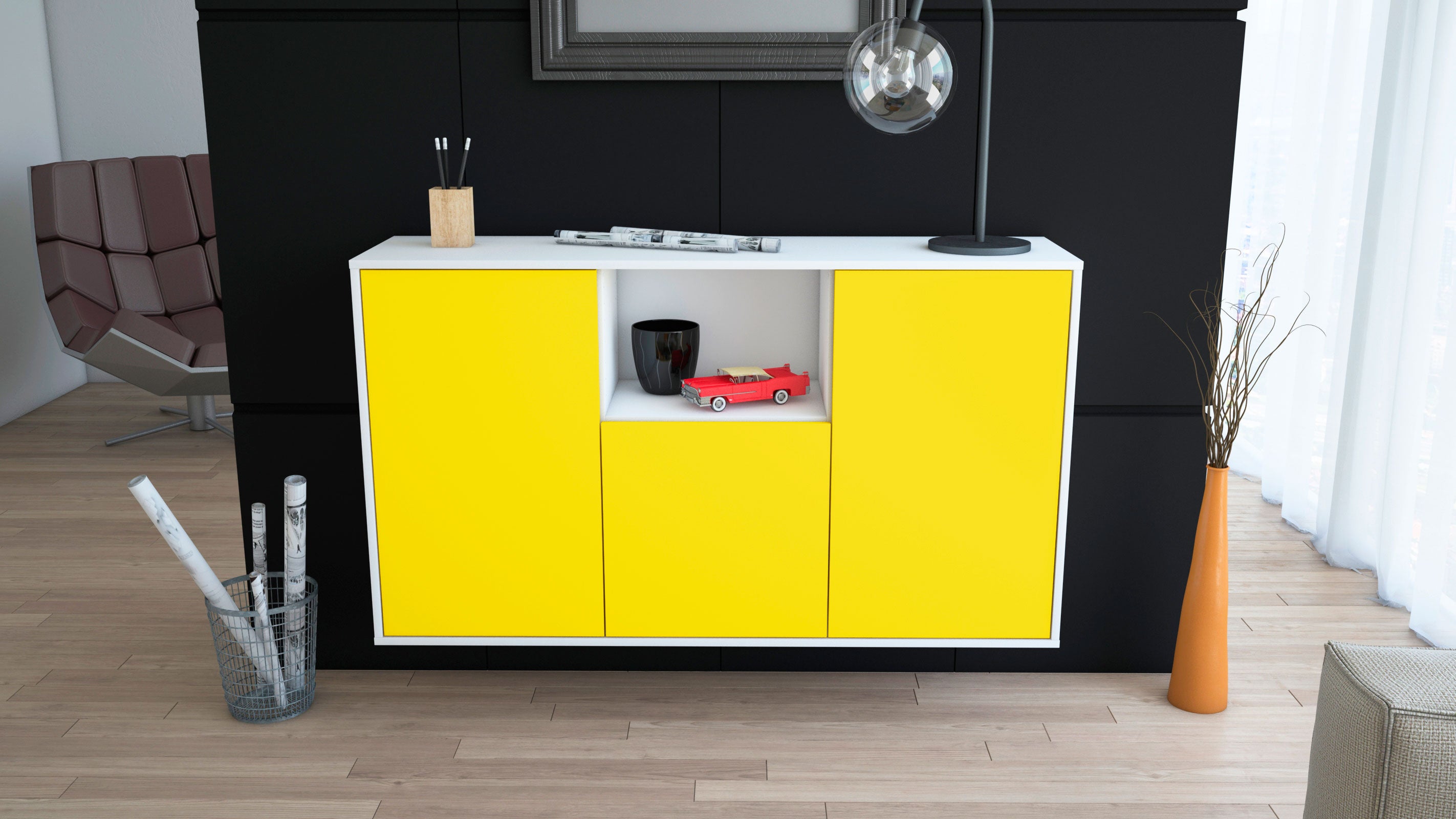 Sideboard - Demetria - Design Farbakzent - Wandmontage mit Push to Open 136 cm Weiss