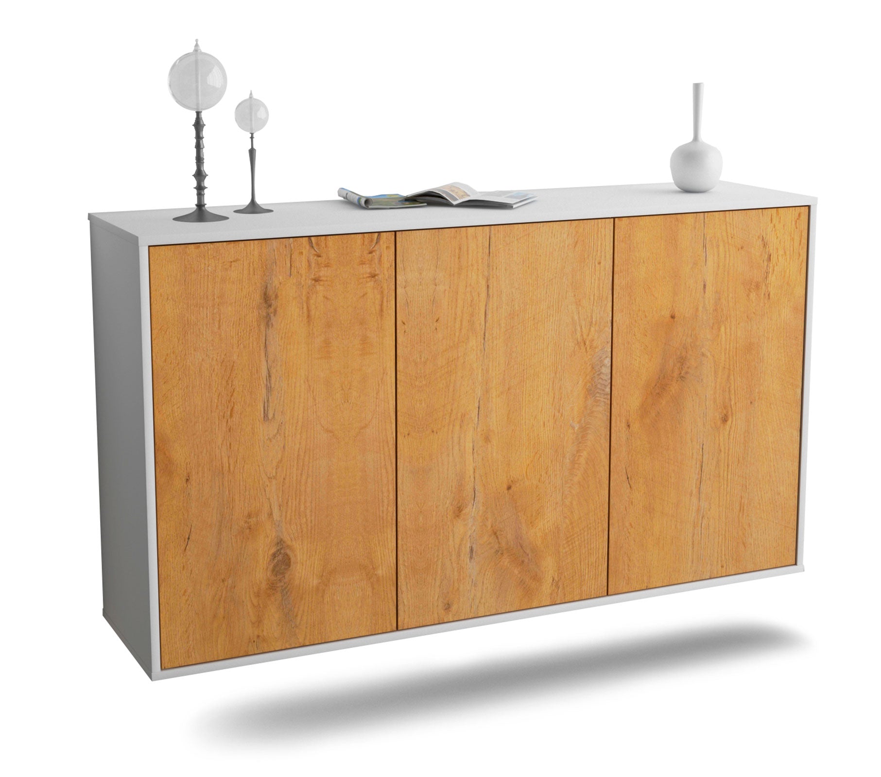 Sideboard - Delia - Design Holzdekor - Wandmontage mit Push to Open 136 cm Weiss