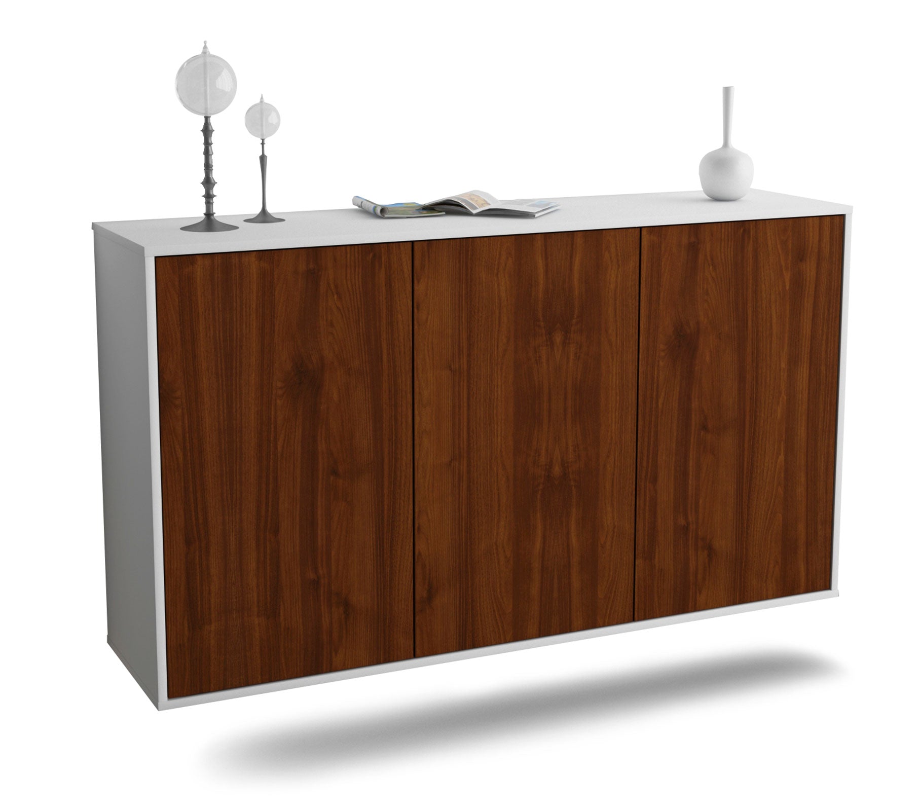 Sideboard - Delia - Design Holzdekor - Wandmontage mit Push to Open 136 cm Weiss