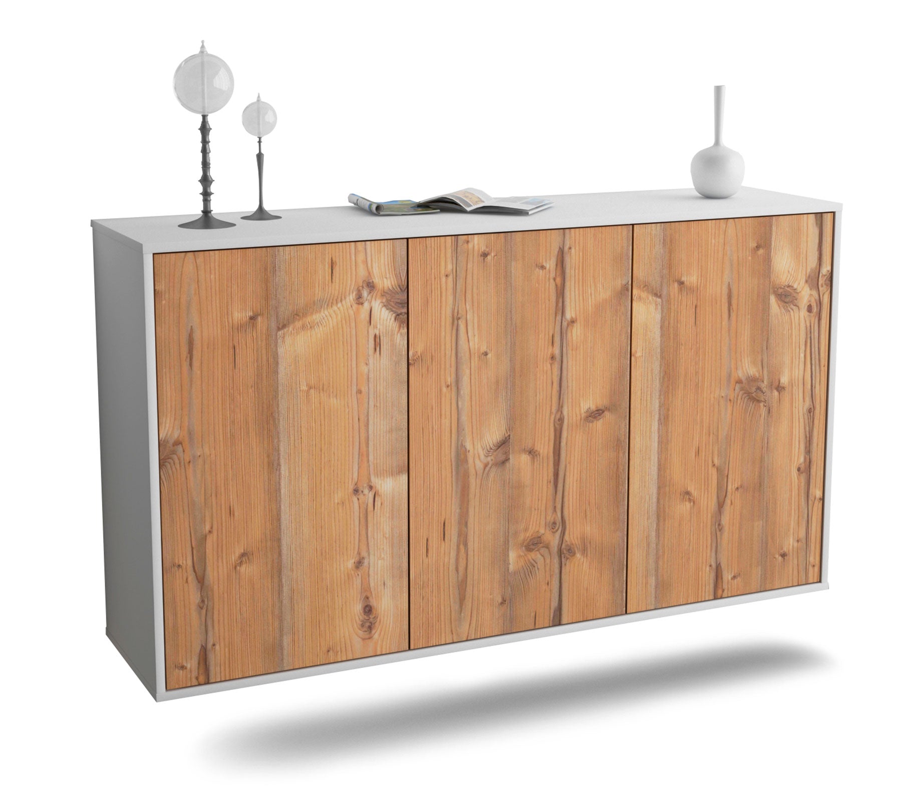 Sideboard - Delia - Design Holzdekor - Wandmontage mit Push to Open 136 cm Weiss