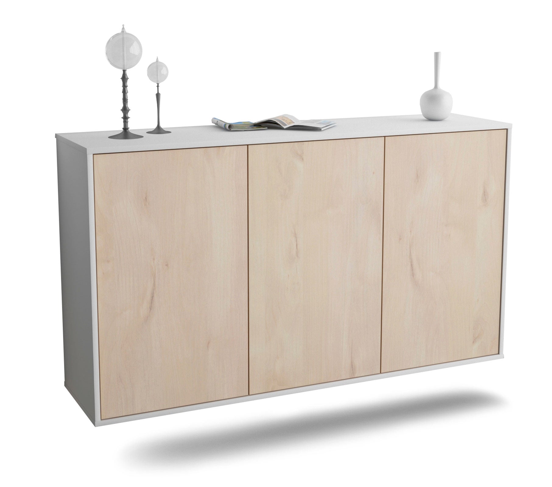 Sideboard - Delia - Design Holzdekor - Wandmontage mit Push to Open 136 cm Weiss