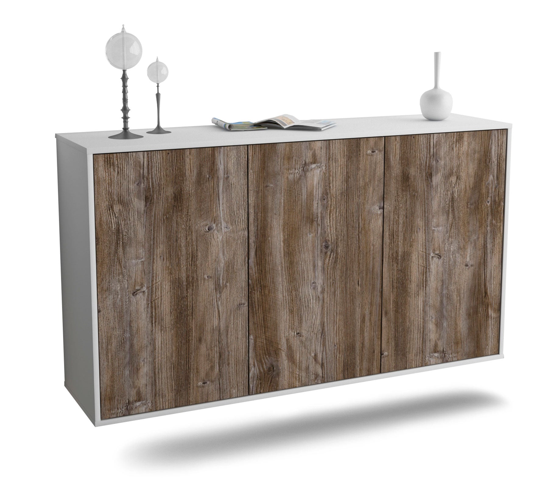 Sideboard - Delia - Design Holzdekor - Wandmontage mit Push to Open 136 cm Weiss