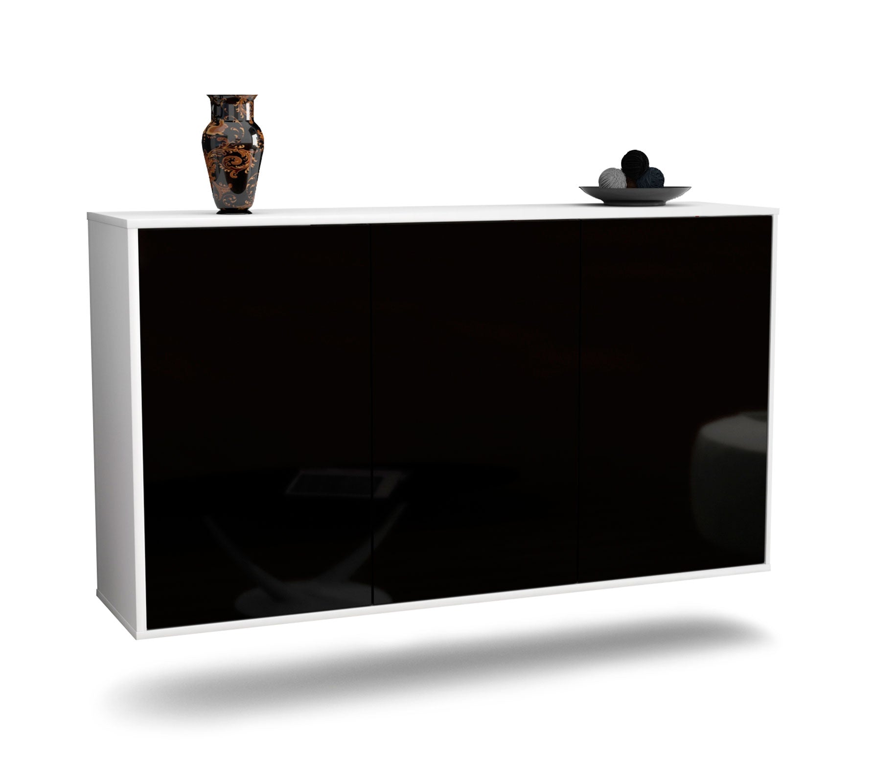 Sideboard - Delia - Design Hochglanz - Wandmontage mit Push to Open 136 cm Weiss