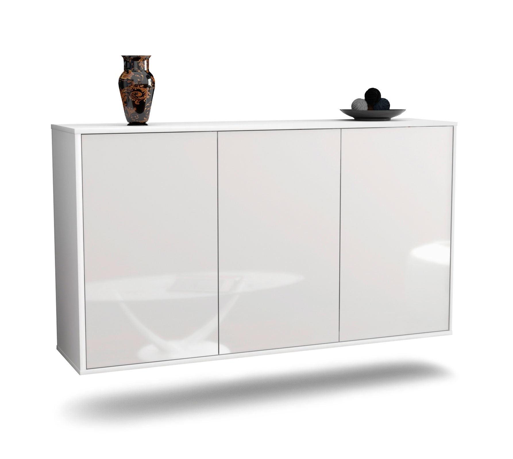 Sideboard - Delia - Design Hochglanz - Wandmontage mit Push to Open 136 cm Weiss