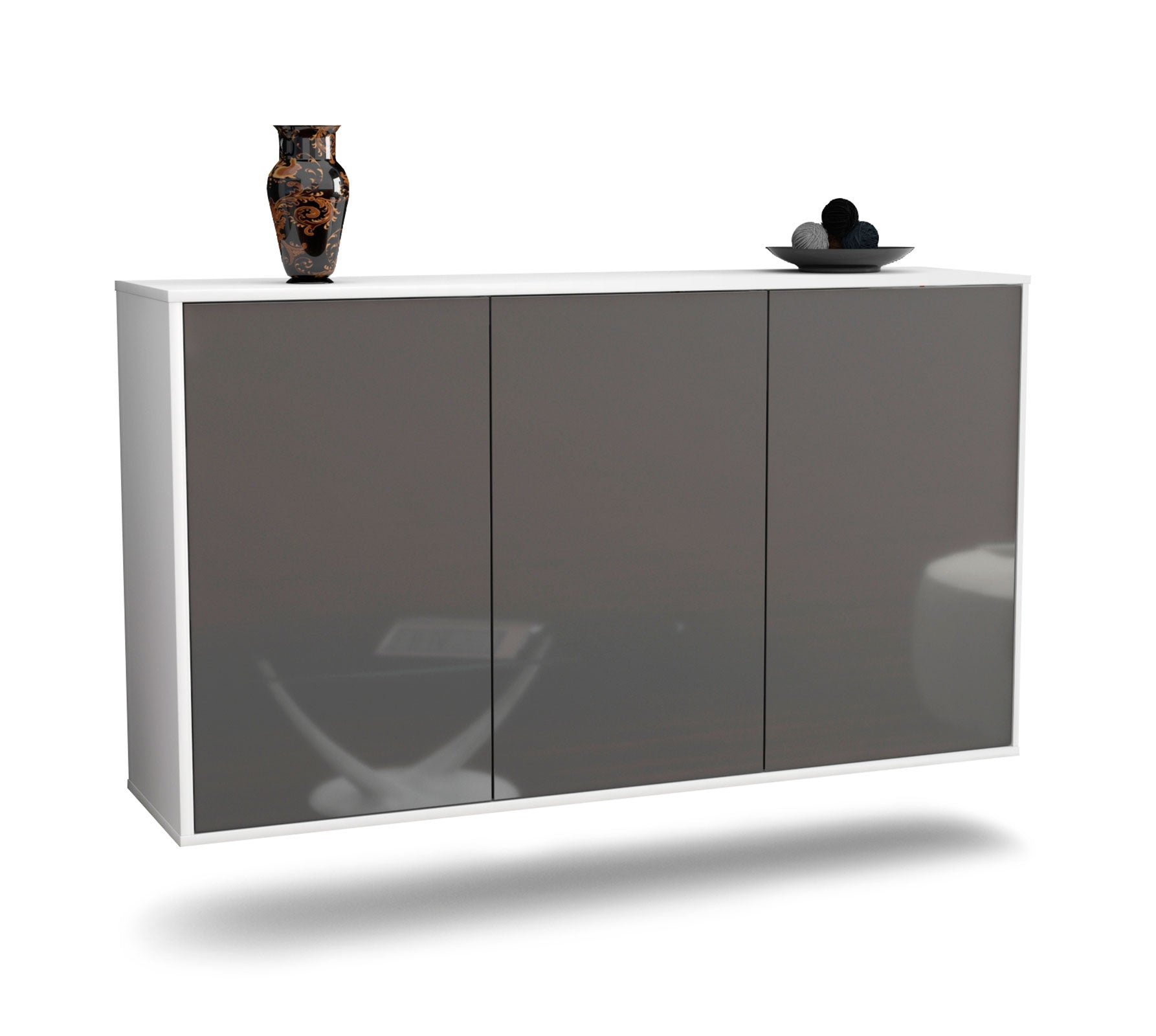 Sideboard - Delia - Design Hochglanz - Wandmontage mit Push to Open 136 cm Weiss