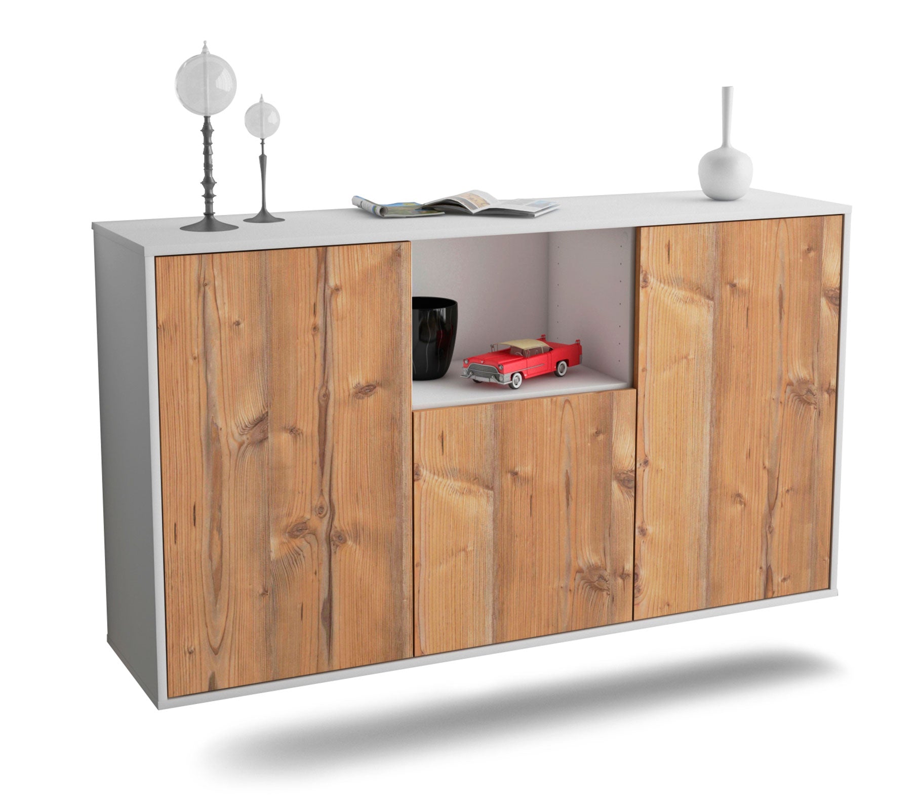 Sideboard - Demetria - Design Holzdekor - Wandmontage mit Push to Open 136 cm Weiss