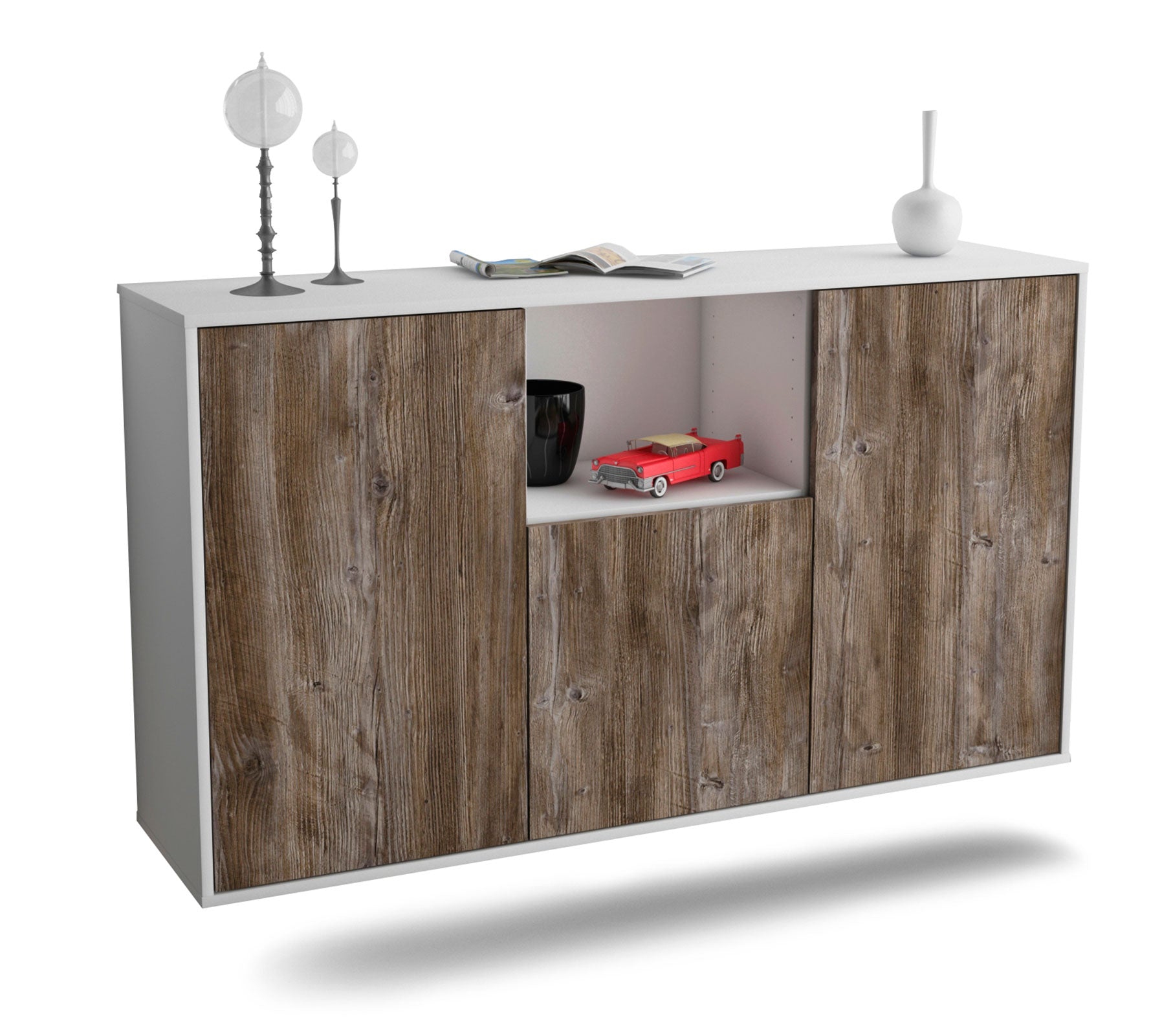 Sideboard - Demetria - Design Holzdekor - Wandmontage mit Push to Open 136 cm Weiss