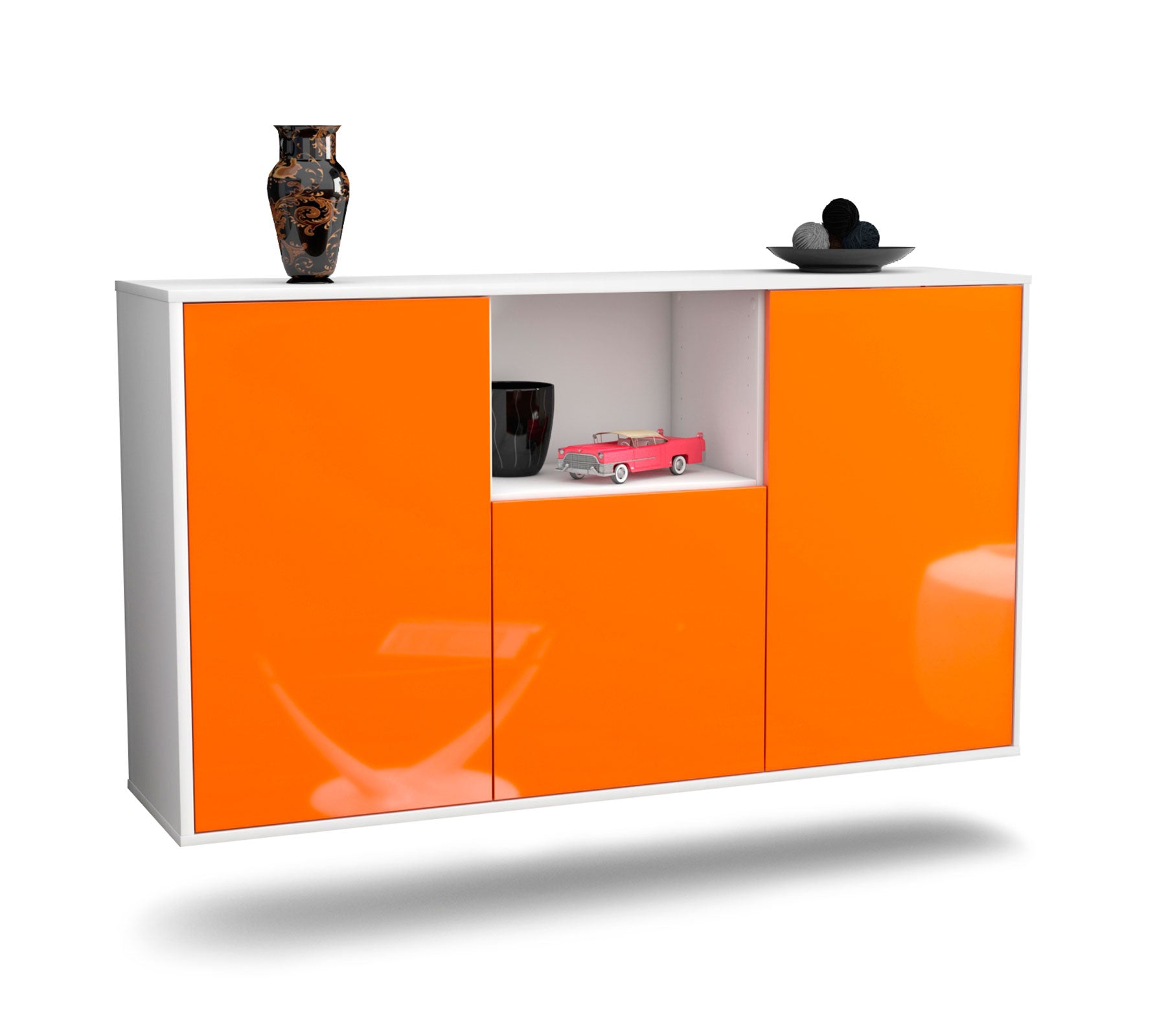 Sideboard - Demetria - Design Hochglanz - Wandmontage mit Push to Open 136 cm Weiss