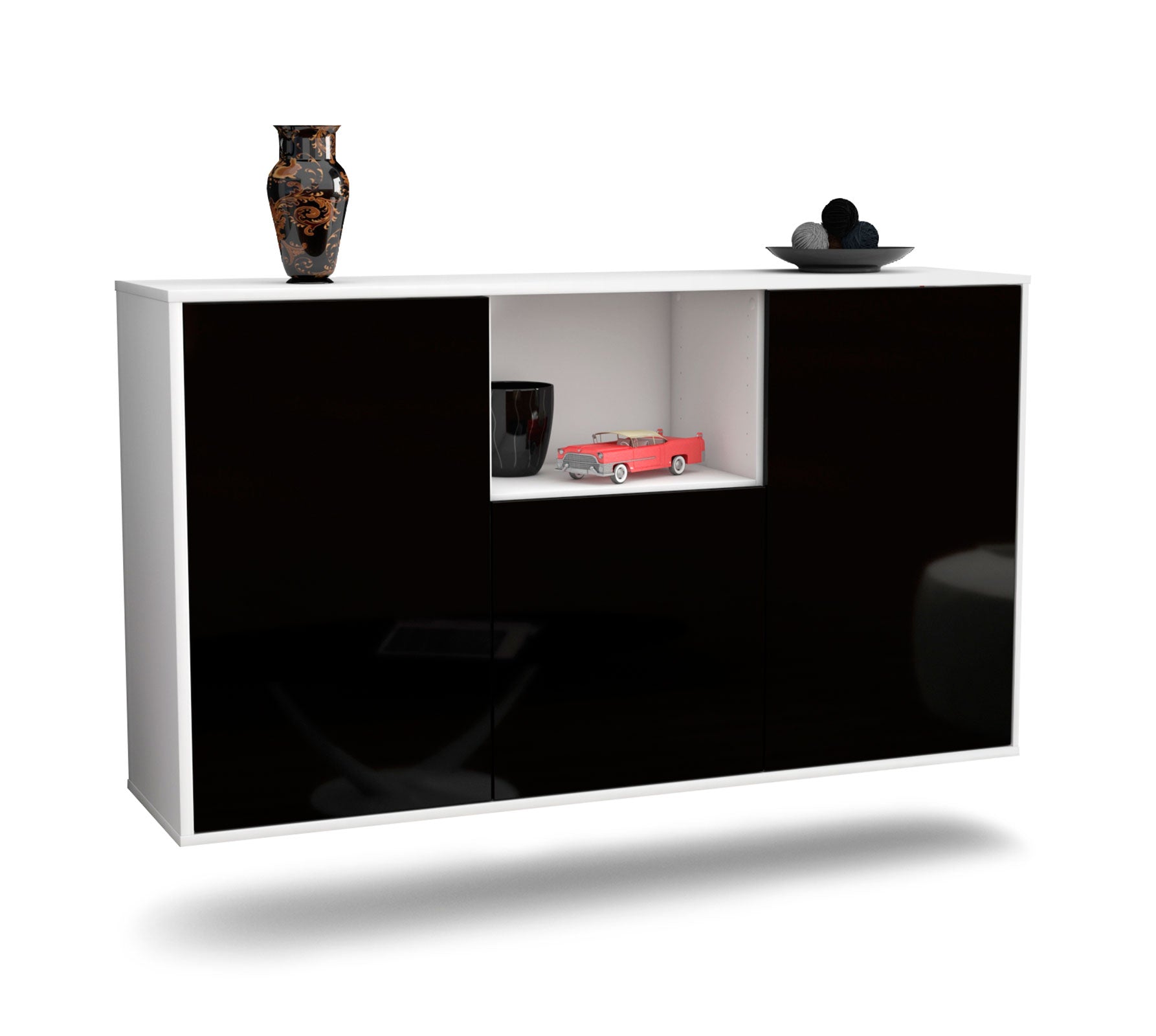 Sideboard - Demetria - Design Hochglanz - Wandmontage mit Push to Open 136 cm Weiss