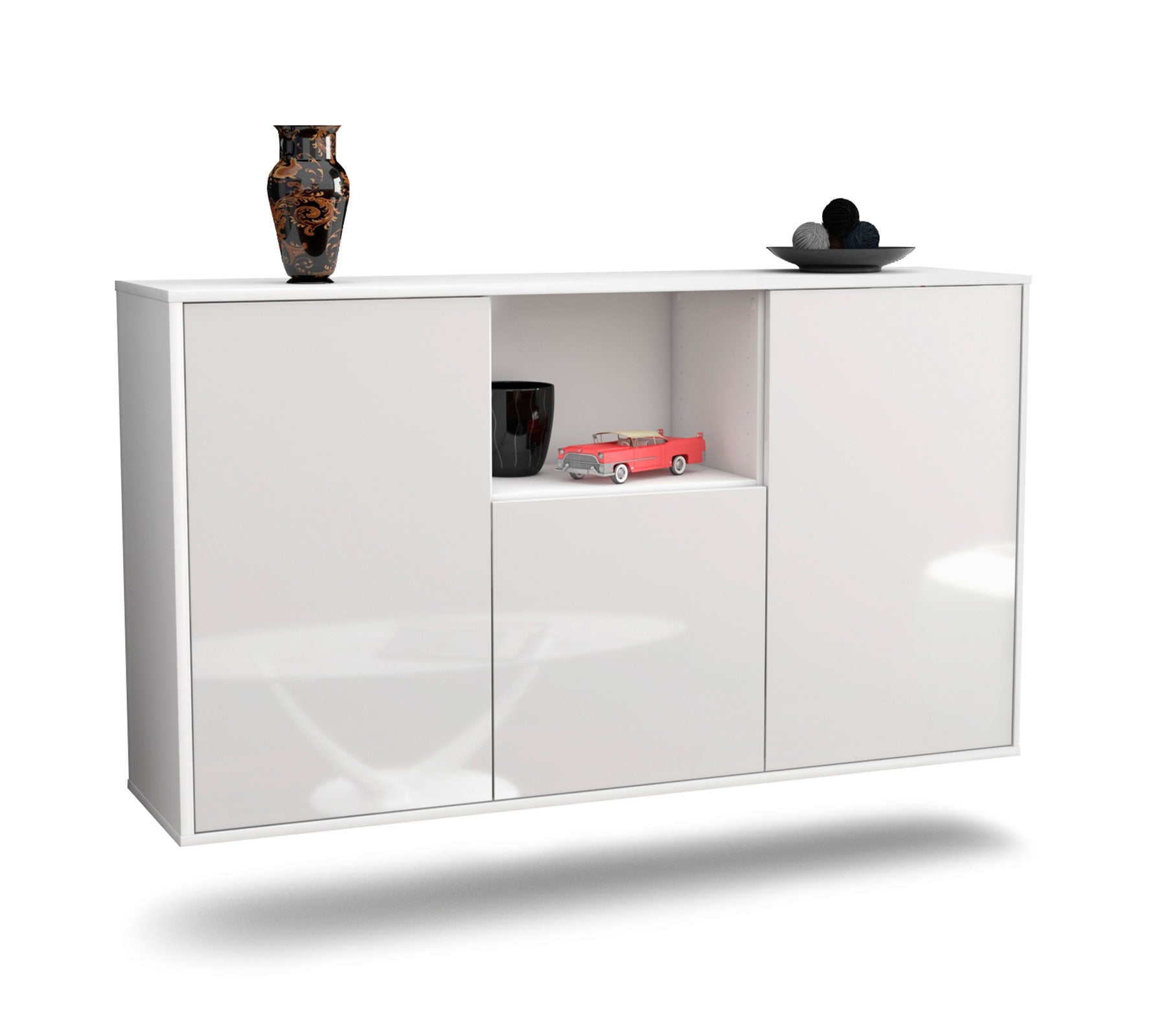 Sideboard - Demetria - Design Hochglanz - Wandmontage mit Push to Open 136 cm Weiss