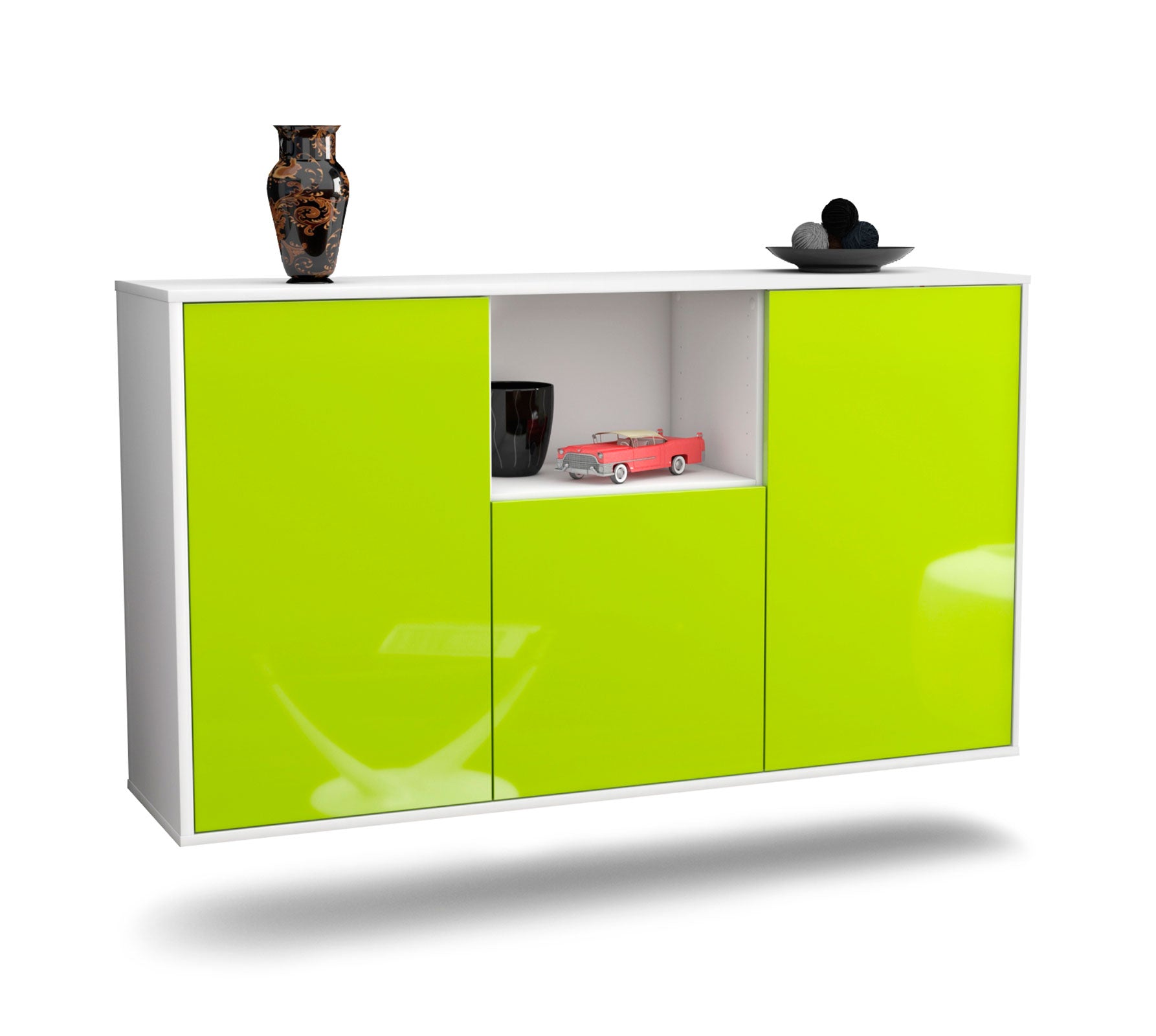 Sideboard - Demetria - Design Hochglanz - Wandmontage mit Push to Open 136 cm Weiss