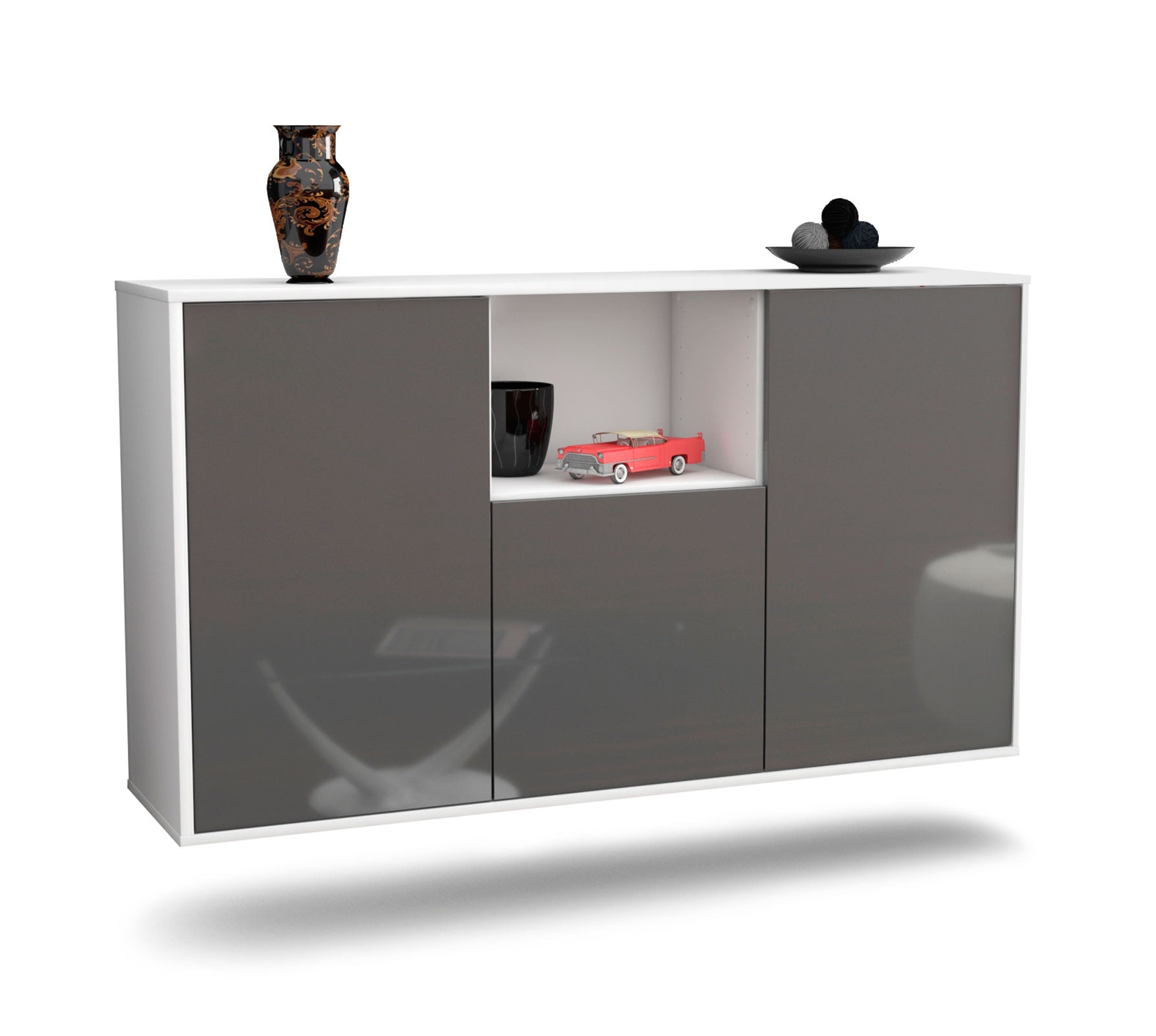 Sideboard - Demetria - Design Hochglanz - Wandmontage mit Push to Open 136 cm Weiss