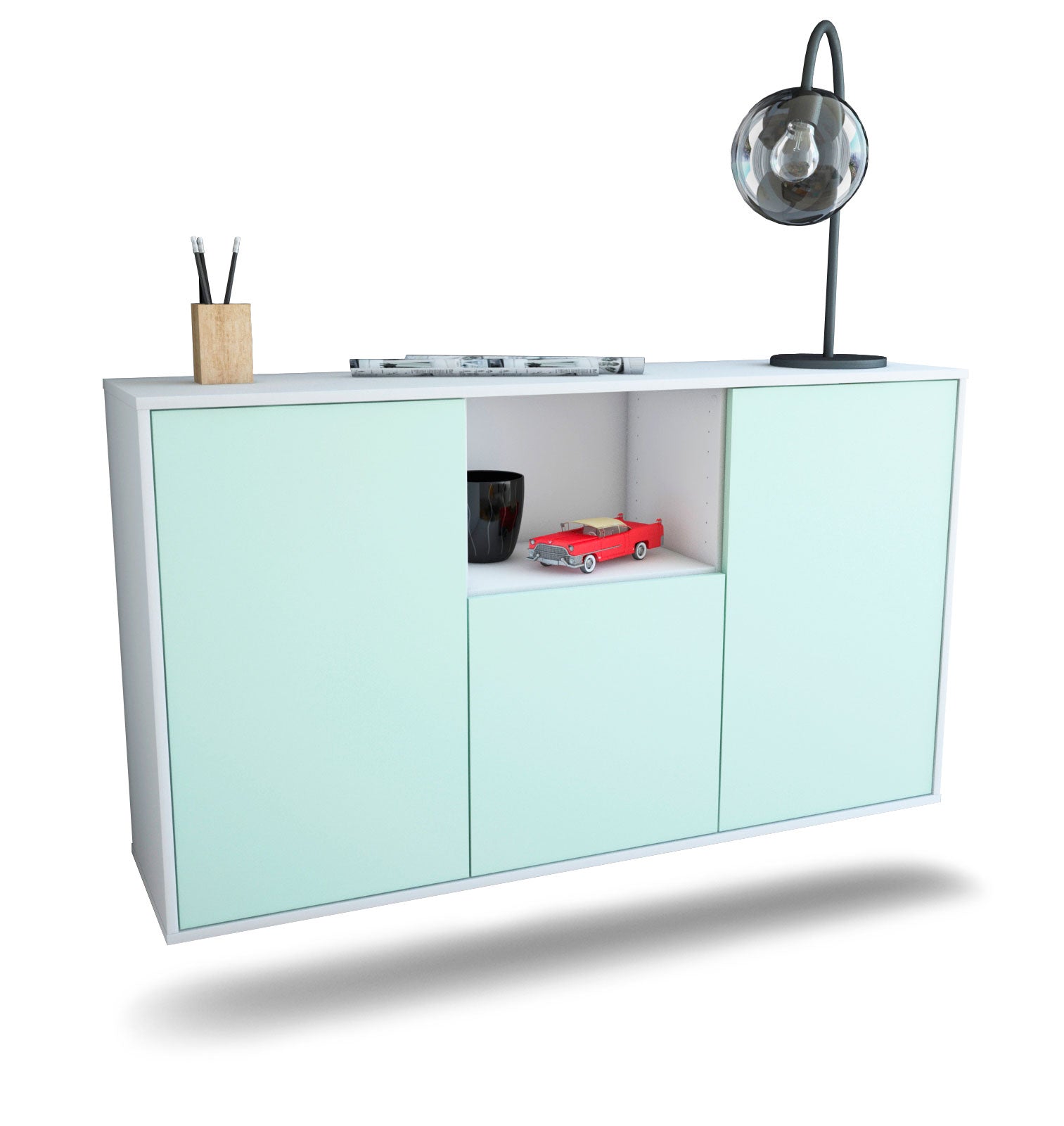 Sideboard - Demetria - Design Farbakzent - Wandmontage mit Push to Open 136 cm Weiss