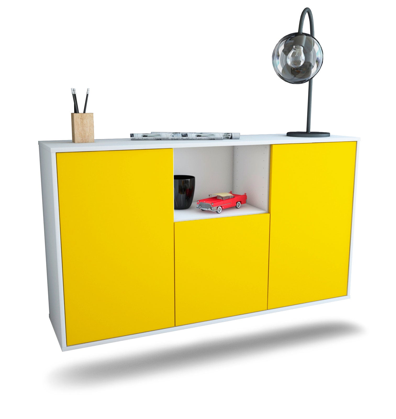 Sideboard - Demetria - Design Farbakzent - Wandmontage mit Push to Open 136 cm Weiss