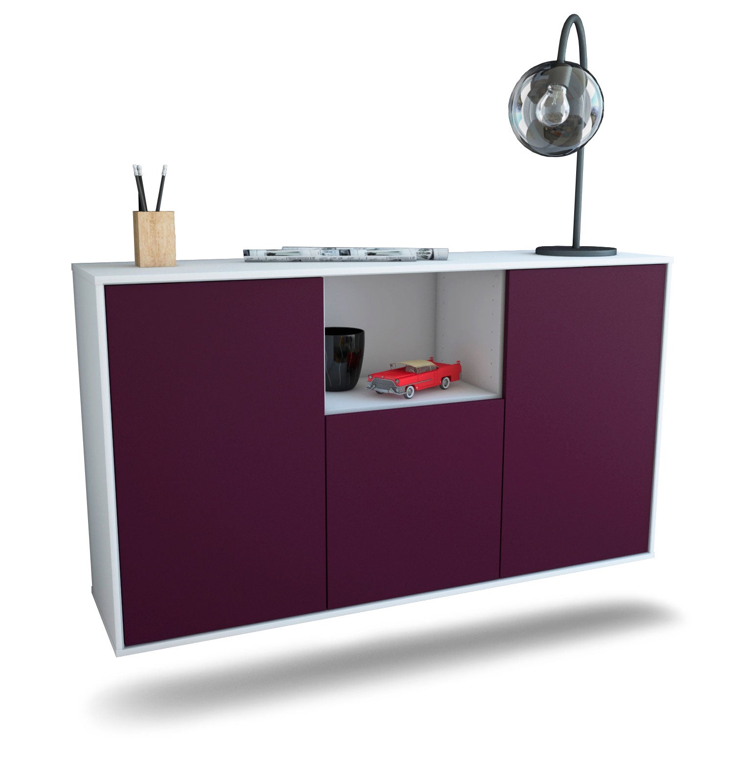 Sideboard - Demetria - Design Farbakzent - Wandmontage mit Push to Open 136 cm Weiss