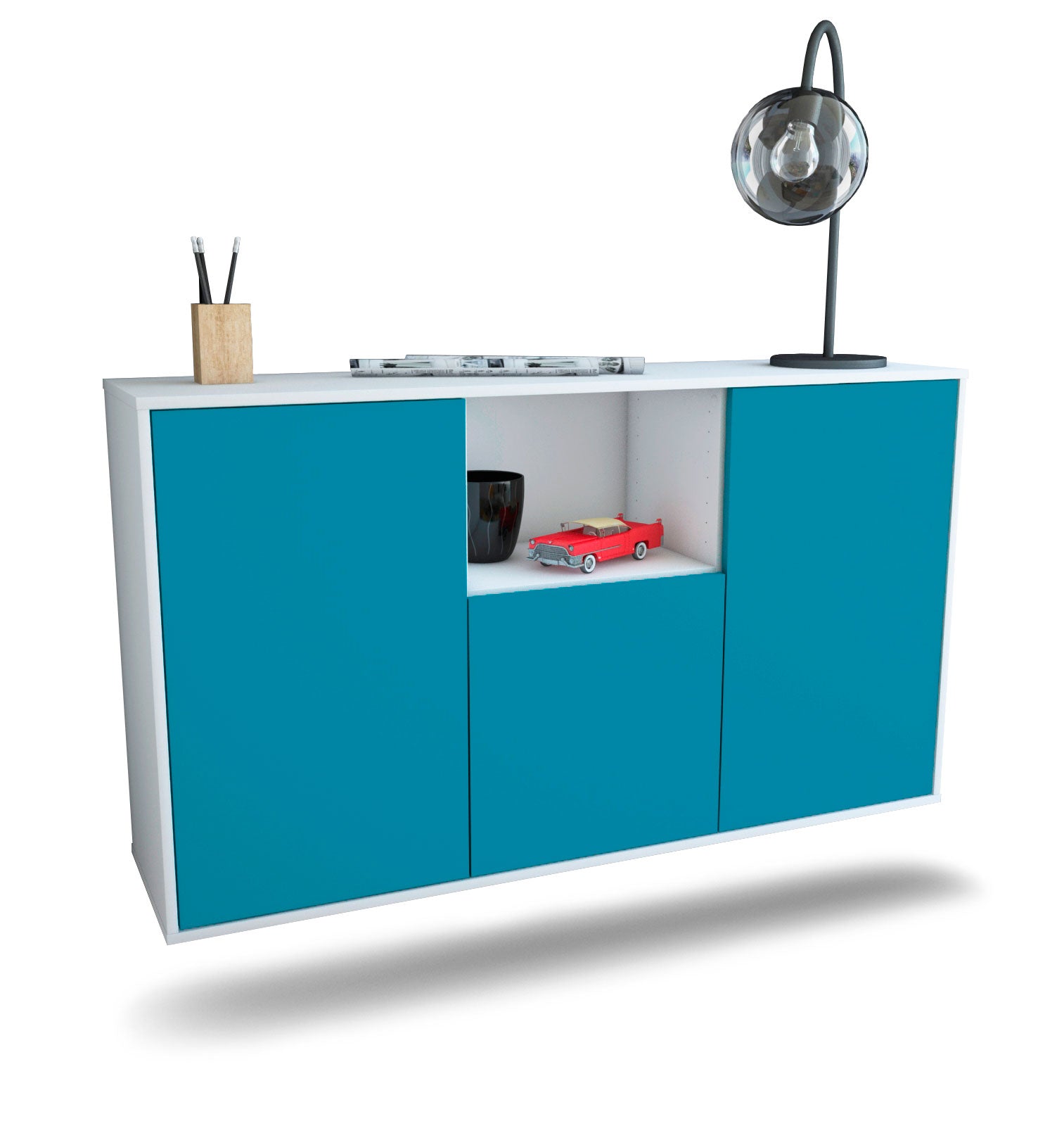 Sideboard - Demetria - Design Farbakzent - Wandmontage mit Push to Open 136 cm Weiss