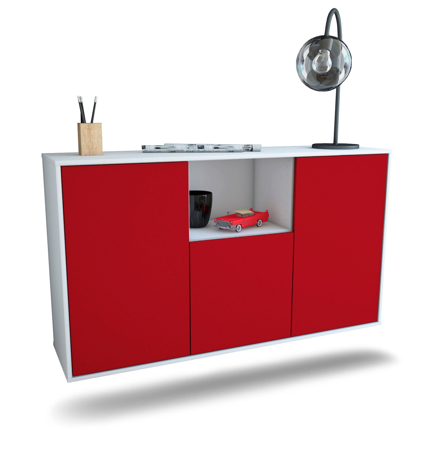 Sideboard - Demetria - Design Farbakzent - Wandmontage mit Push to Open 136 cm Weiss