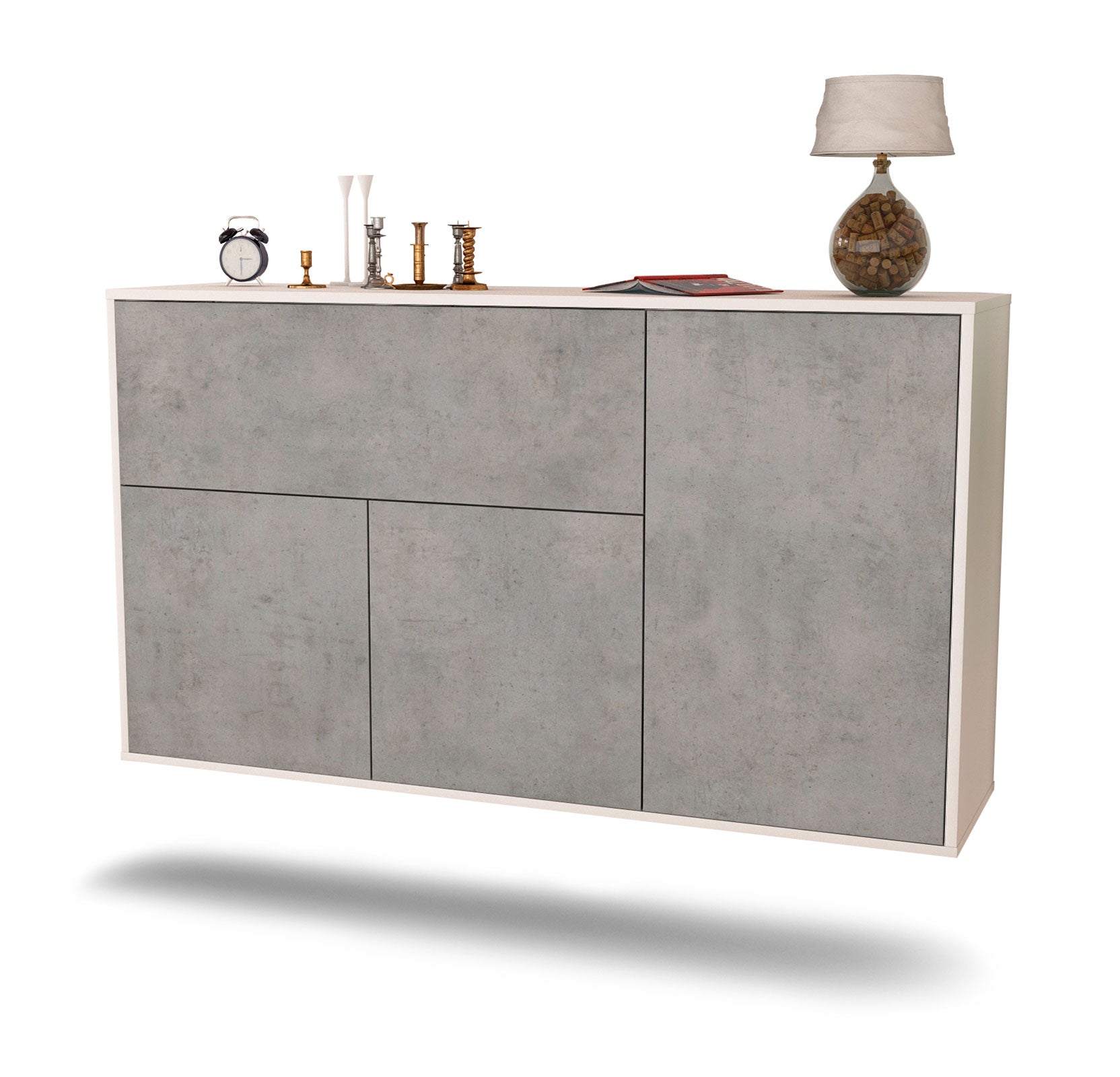 Sideboard - Edera - Design Industrie Stil - Wandmontage mit Push to Open 136 cm Weiss