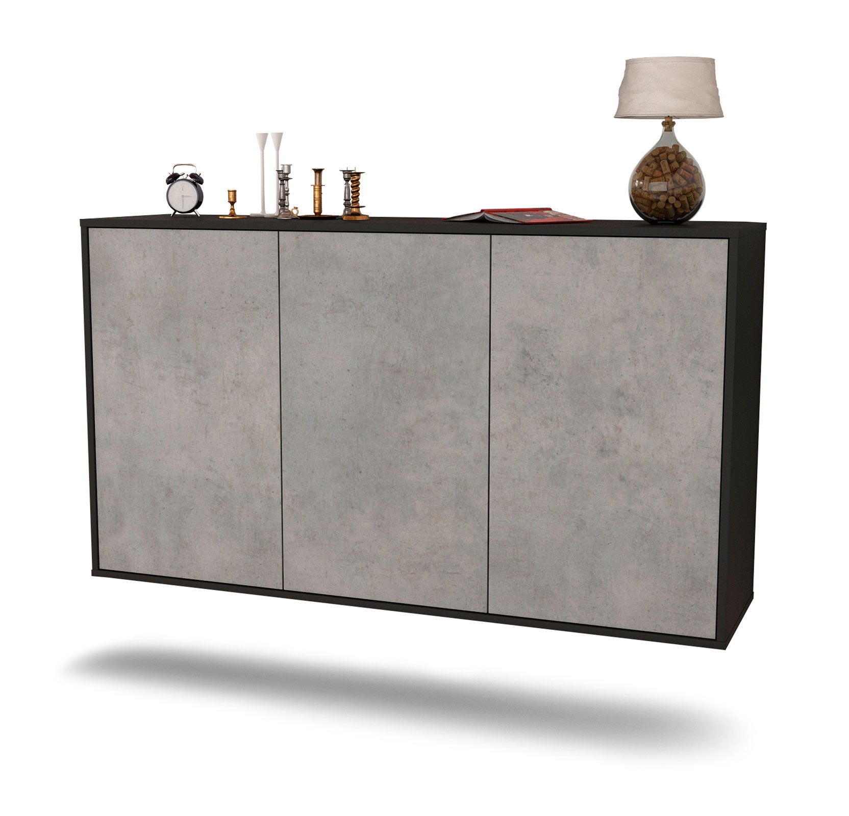 Sideboard - Delia - Design Industrie Stil - Wandmontage mit Push to Open 136 cm Anthrazit