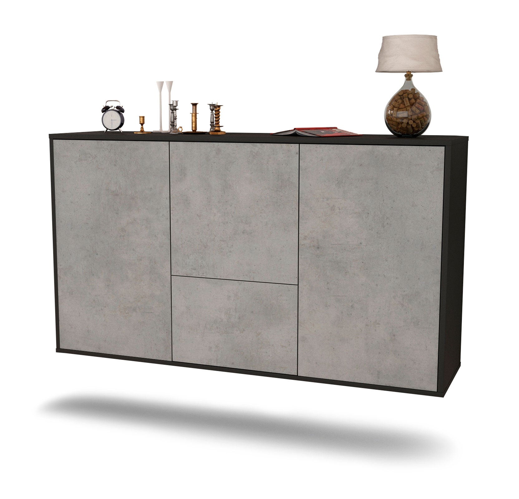 Sideboard - Diana - Design Industrie Stil - Wandmontage mit Push to Open 136 cm Anthrazit