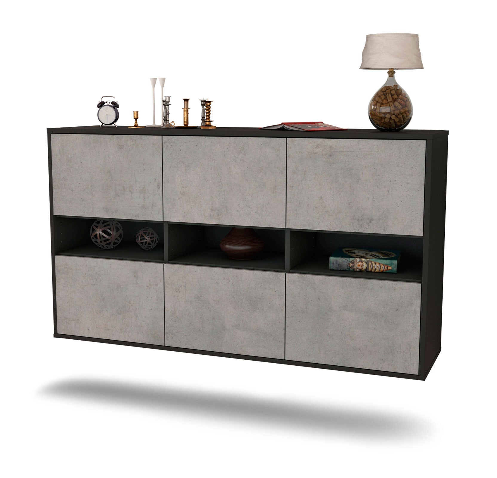 Sideboard - Diletta - Design Industrie Stil - Wandmontage mit Push to Open 136 cm Anthrazit