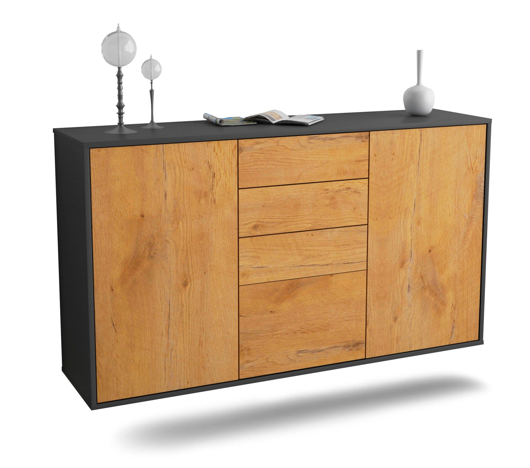 Sideboard - Donatella - Design Holzdekor - Wandmontage mit Push to Open 136 cm Anthrazit
