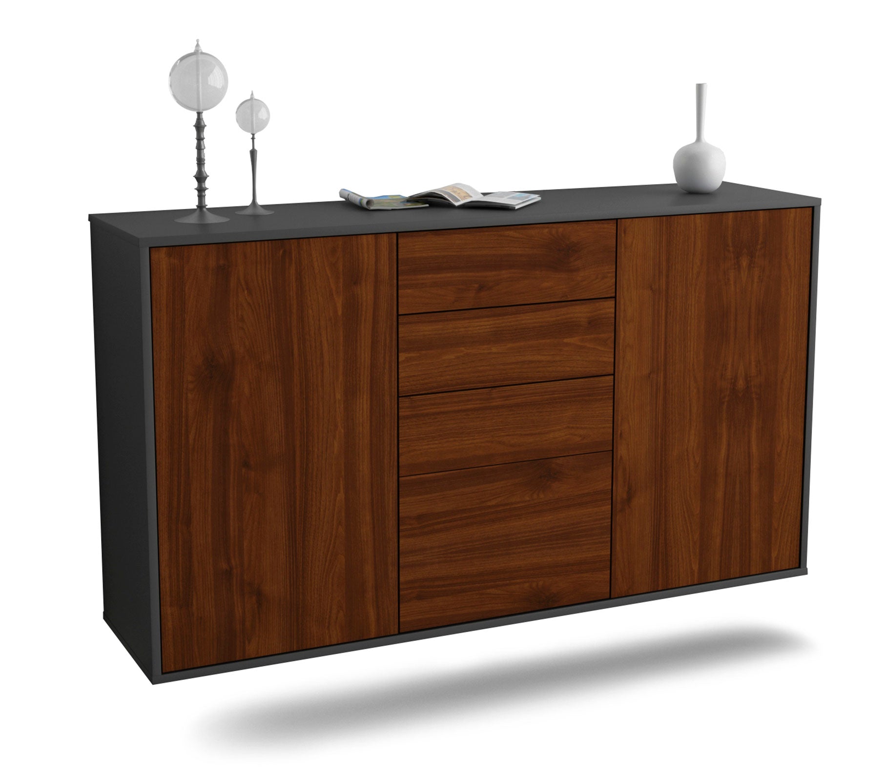 Sideboard - Donatella - Design Holzdekor - Wandmontage mit Push to Open 136 cm Anthrazit