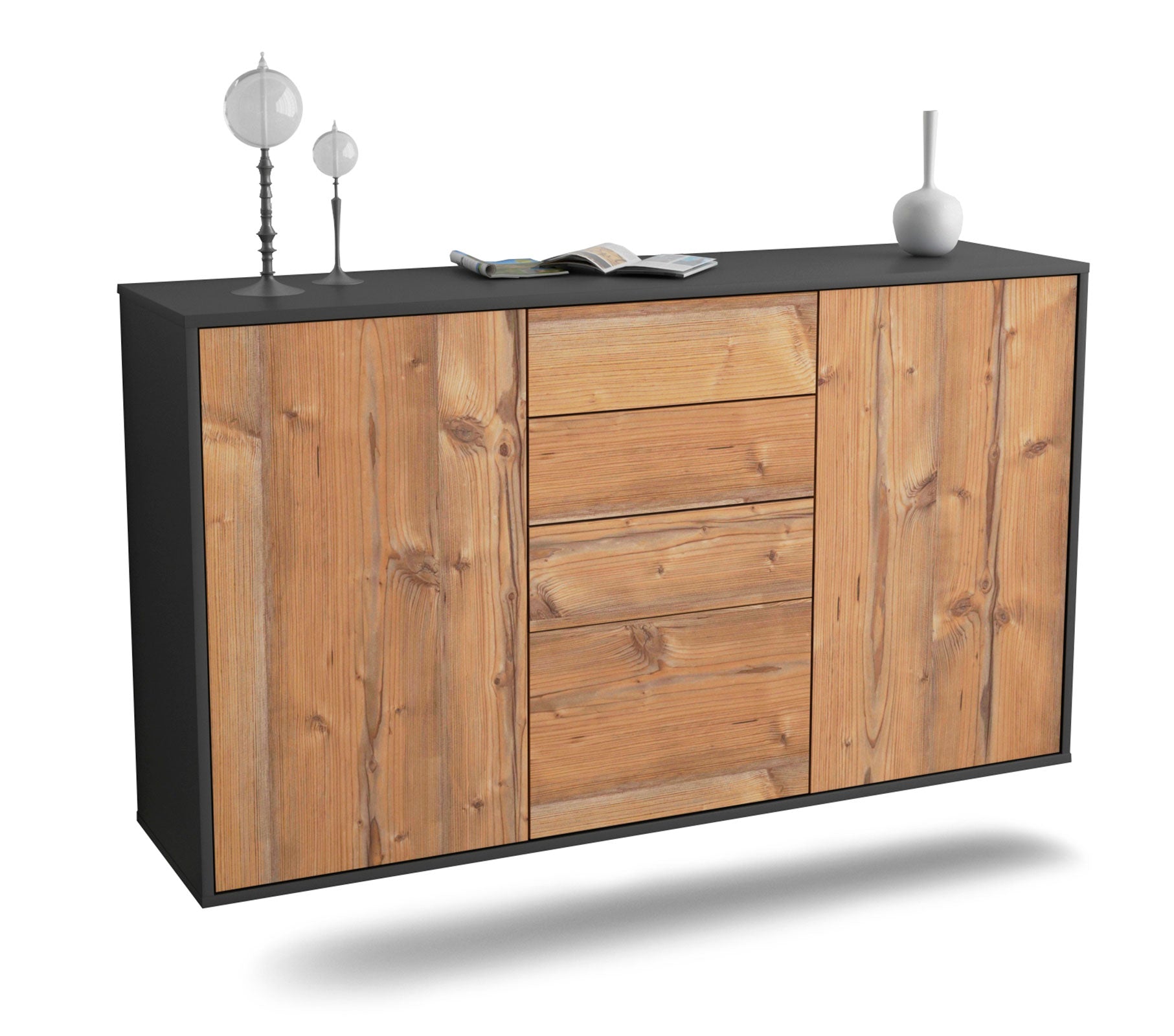 Sideboard - Donatella - Design Holzdekor - Wandmontage mit Push to Open 136 cm Anthrazit