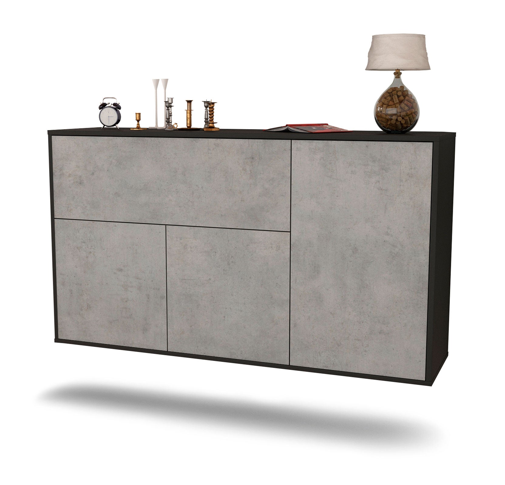 Sideboard - Edera - Design Industrie Stil - Wandmontage mit Push to Open 136 cm Anthrazit