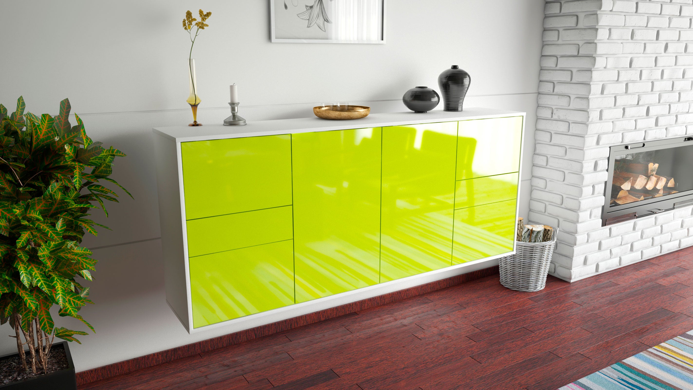 Sideboard - Gemma - Design Hochglanz - Wandmontage mit Push to Open 180 cm Weiss