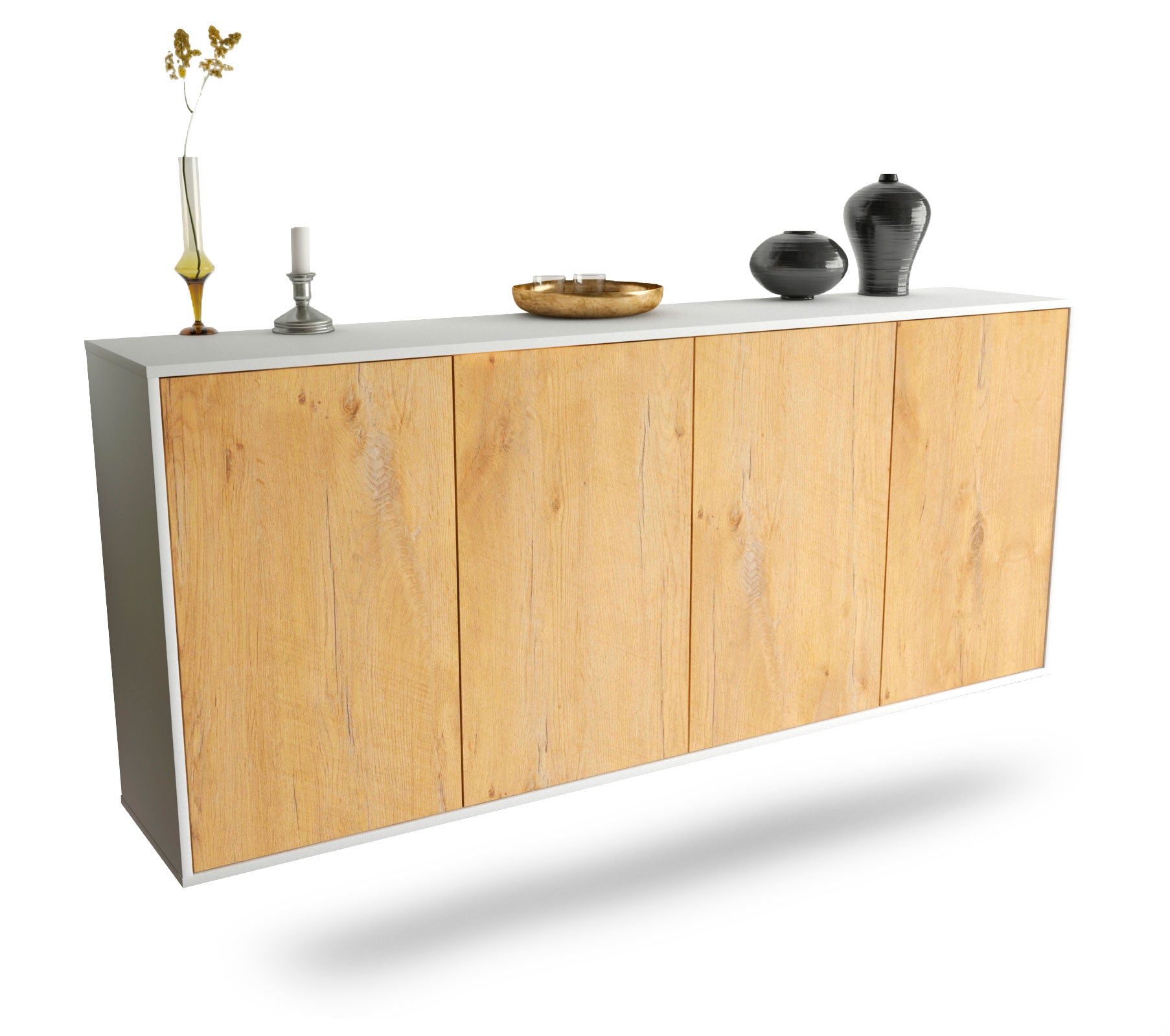 Sideboard - Elana - Design Holzdekor - Wandmontage mit Push to Open 180 cm Weiss