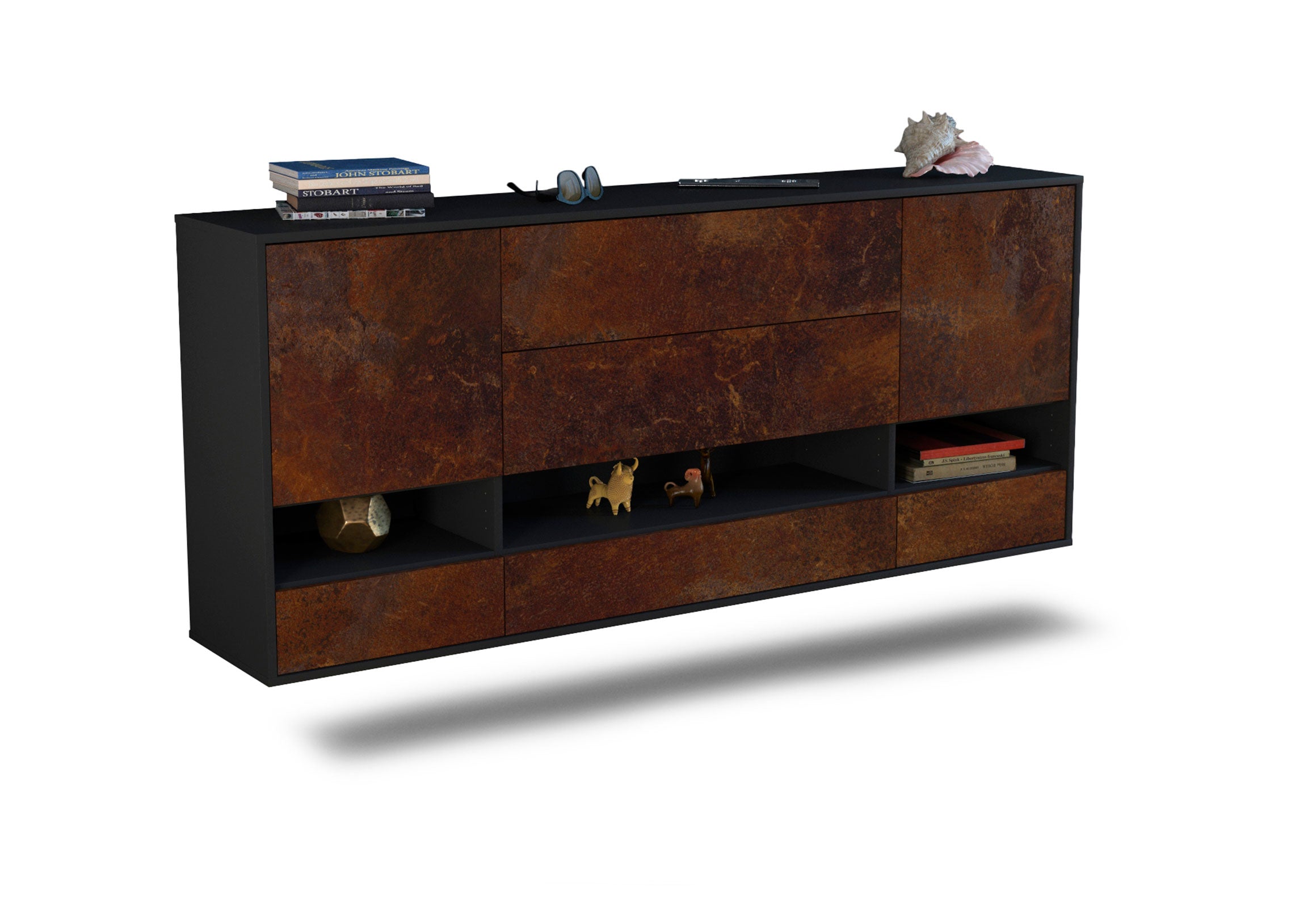 Sideboard - Florentina - Design Industrie Stil - Wandmontage mit Push to Open 180 cm Anthrazit