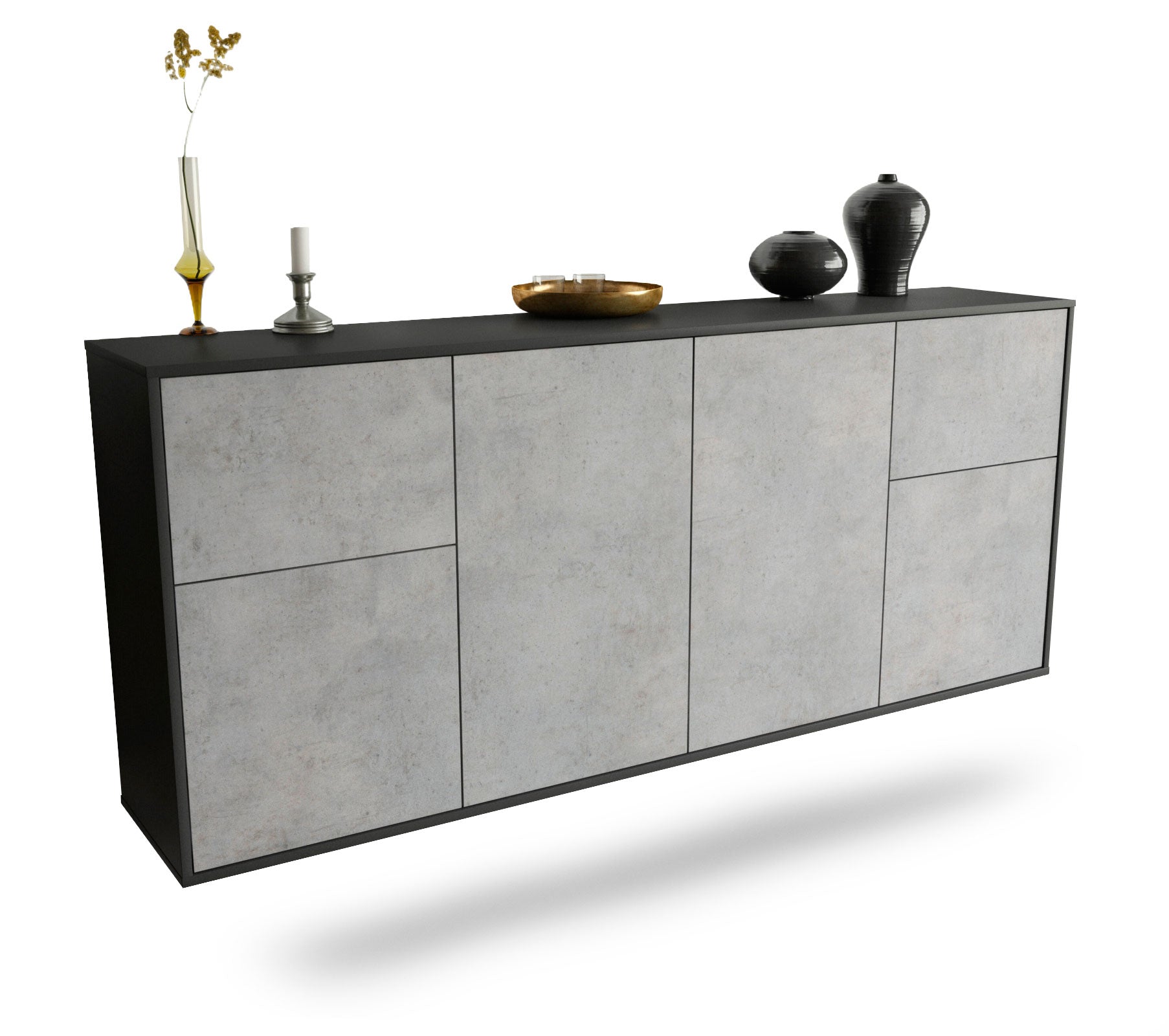 Sideboard - Georgina - Design Industrie Stil - Wandmontage mit Push to Open 180 cm Anthrazit