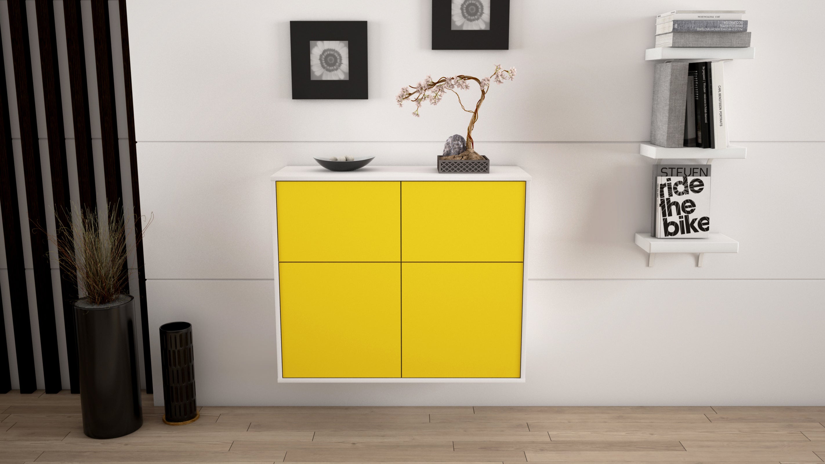 Sideboard - Calliope - Design Farbakzent - Wandmontiert mit Push to open  92 cm Weiss