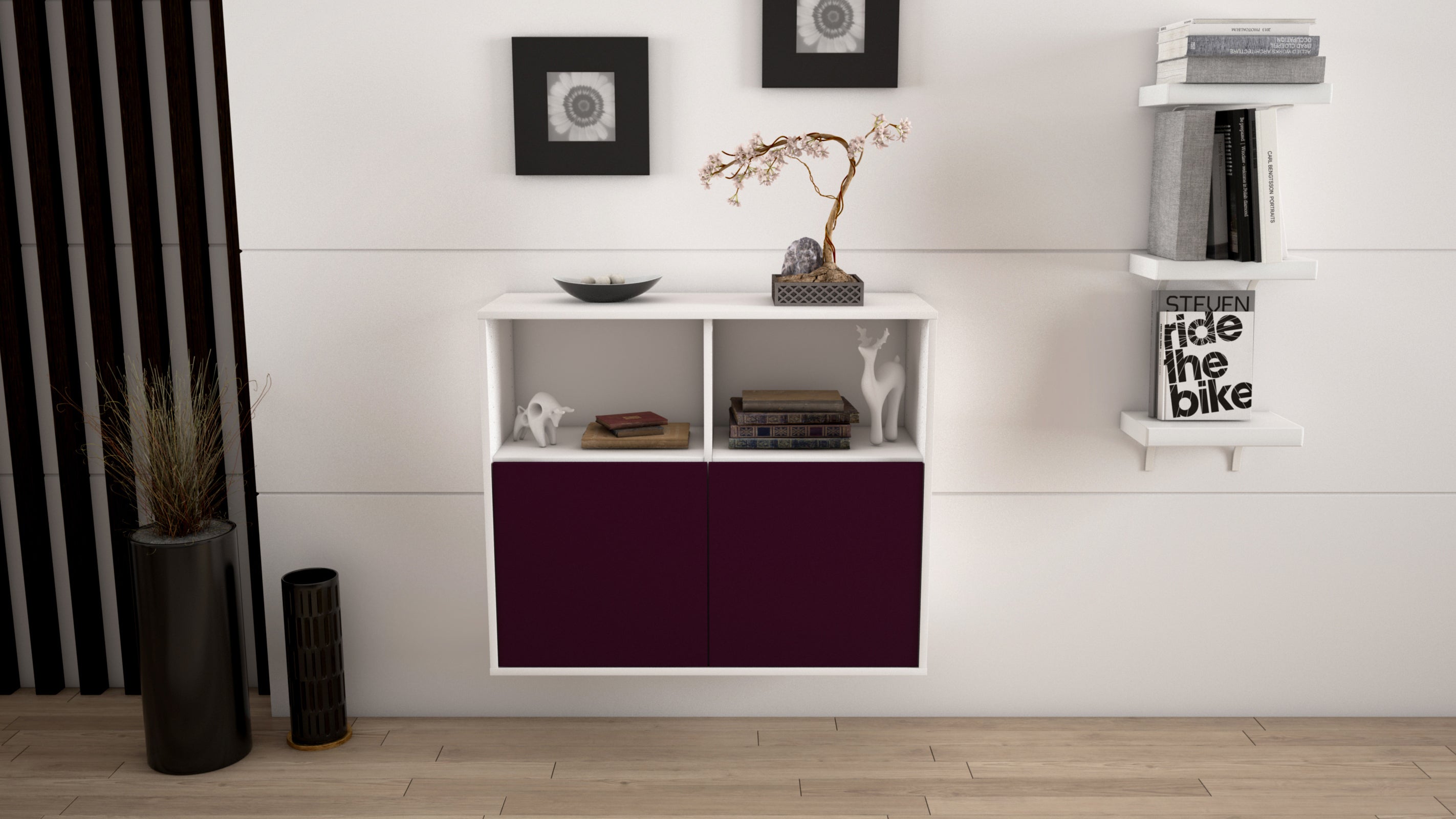 Sideboard - Camilla - Design Farbakzent - Wandmontiert mit Push to open  92 cm Weiss