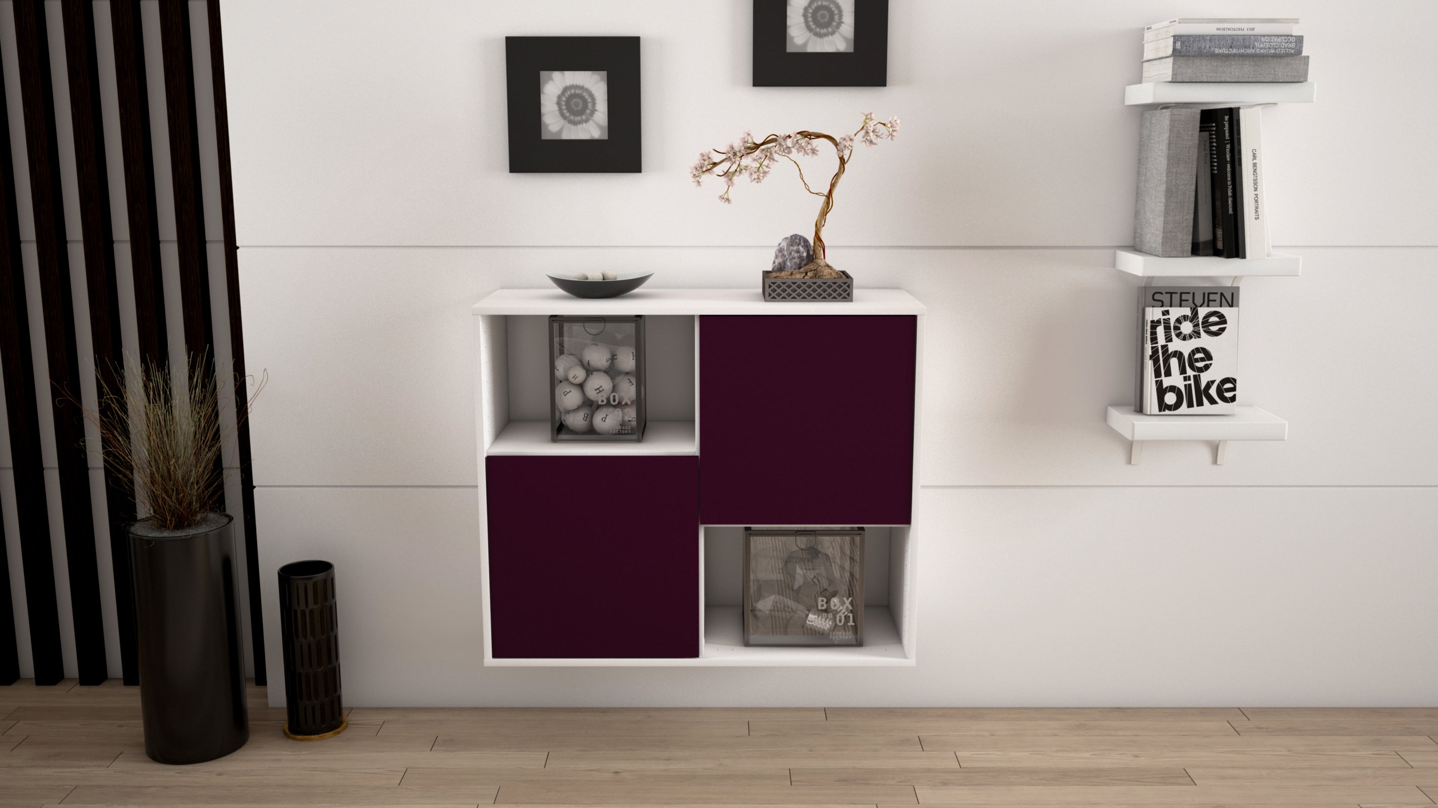 Sideboard - Caralina - Design Farbakzent - Wandmontiert mit Push to open  92 cm Weiss