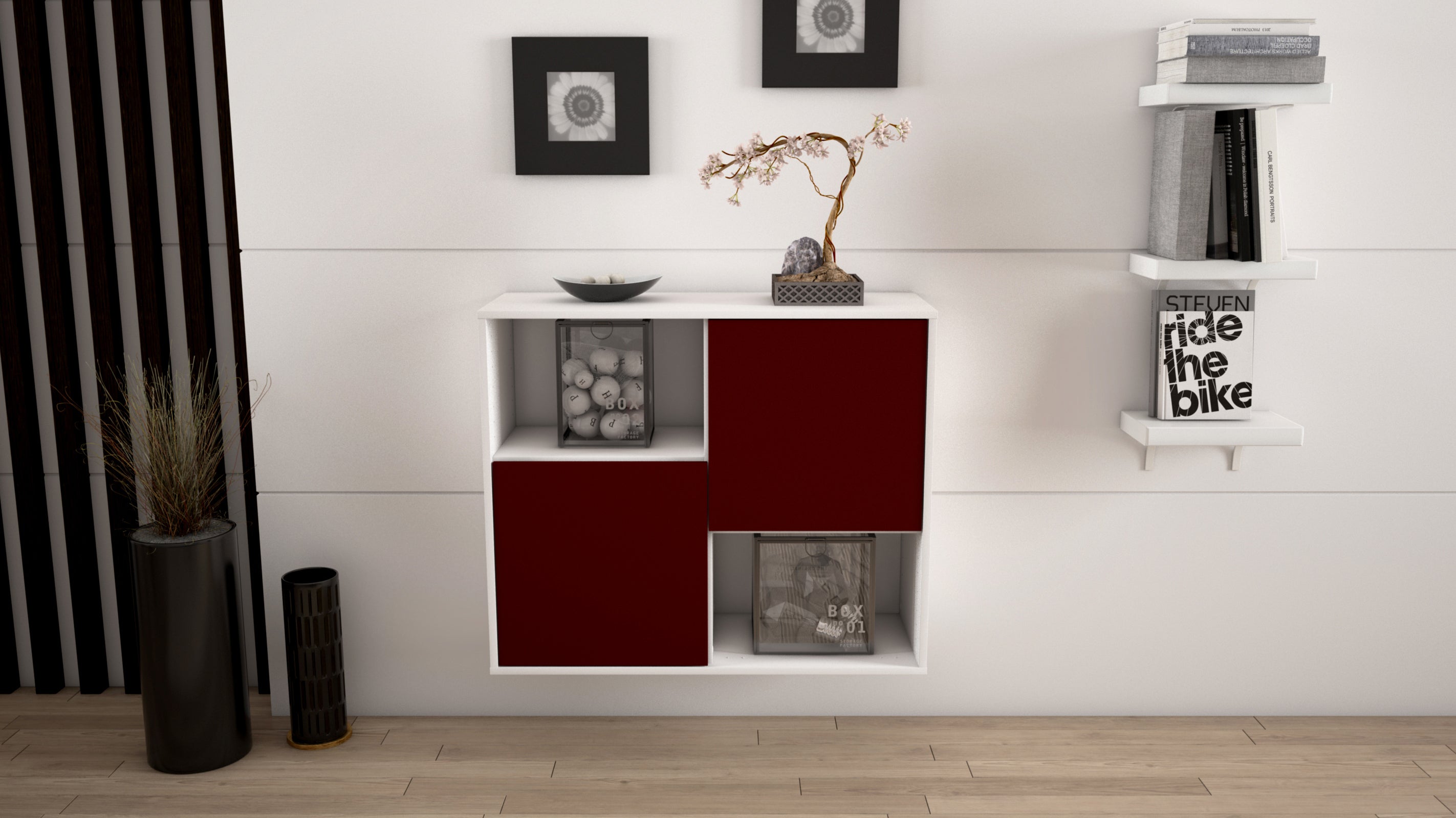 Sideboard - Caralina - Design Farbakzent - Wandmontiert mit Push to open  92 cm Weiss