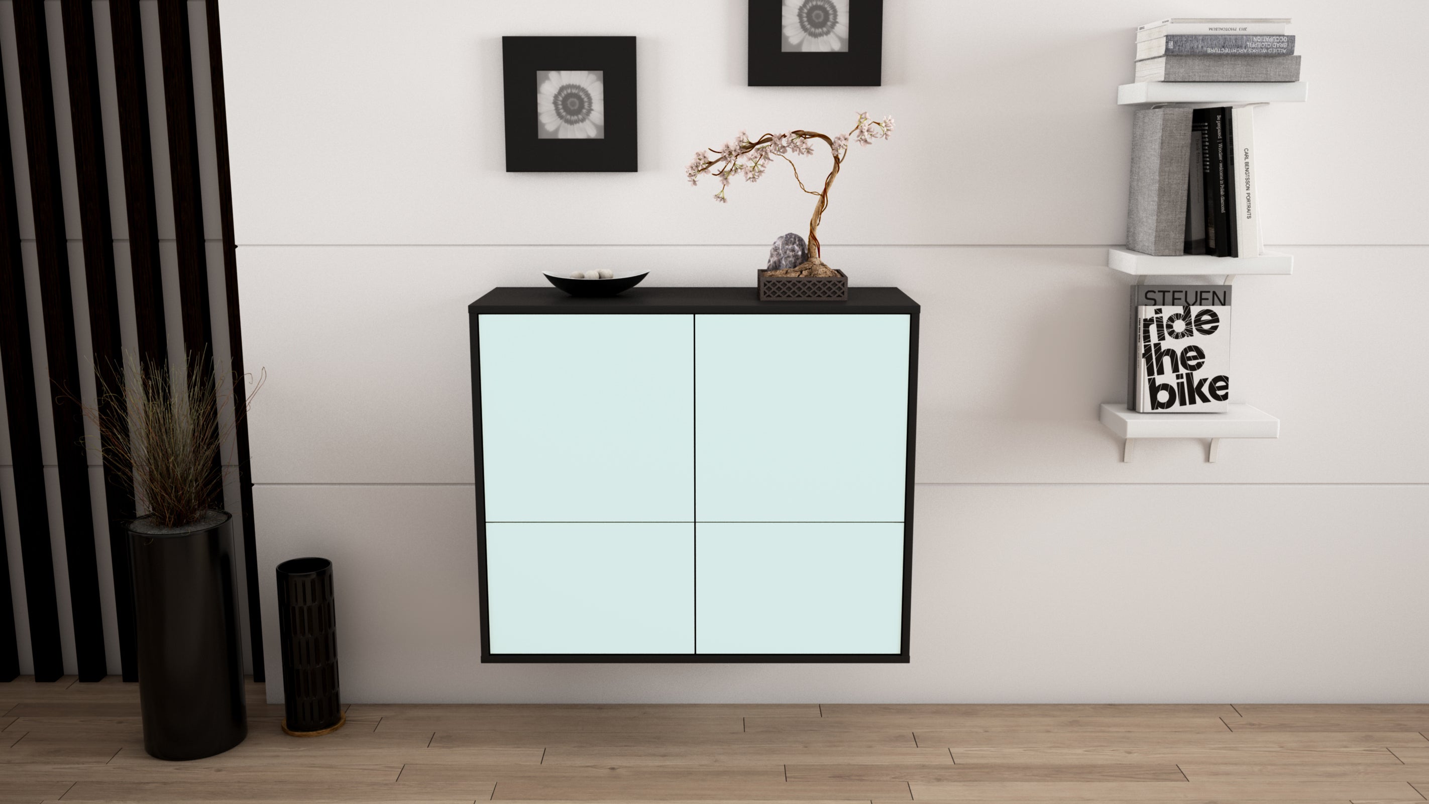 Sideboard - Cara - Design Farbakzent - Wandmontiert mit Push to open  92 cm Anthrazit