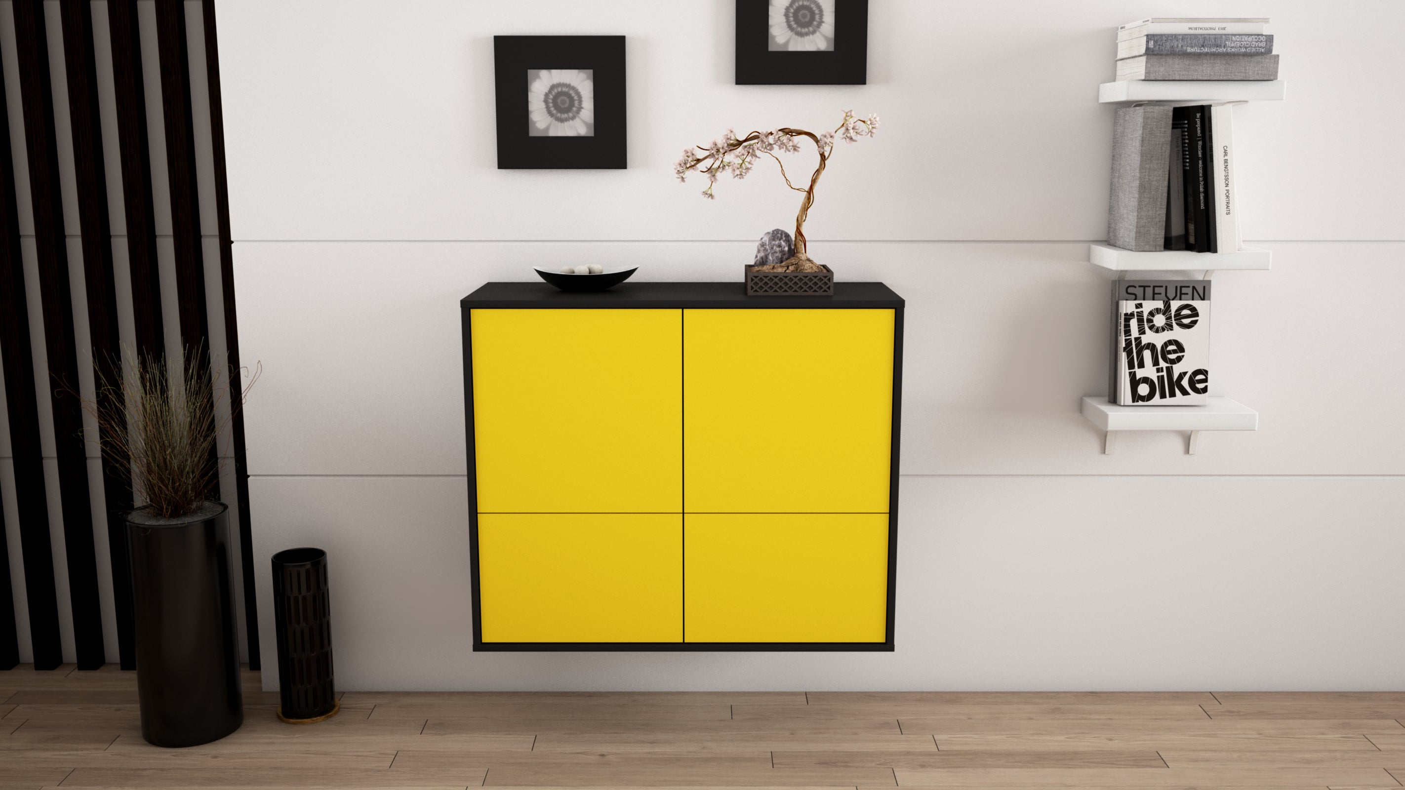 Sideboard - Cara - Design Farbakzent - Wandmontiert mit Push to open  92 cm Anthrazit