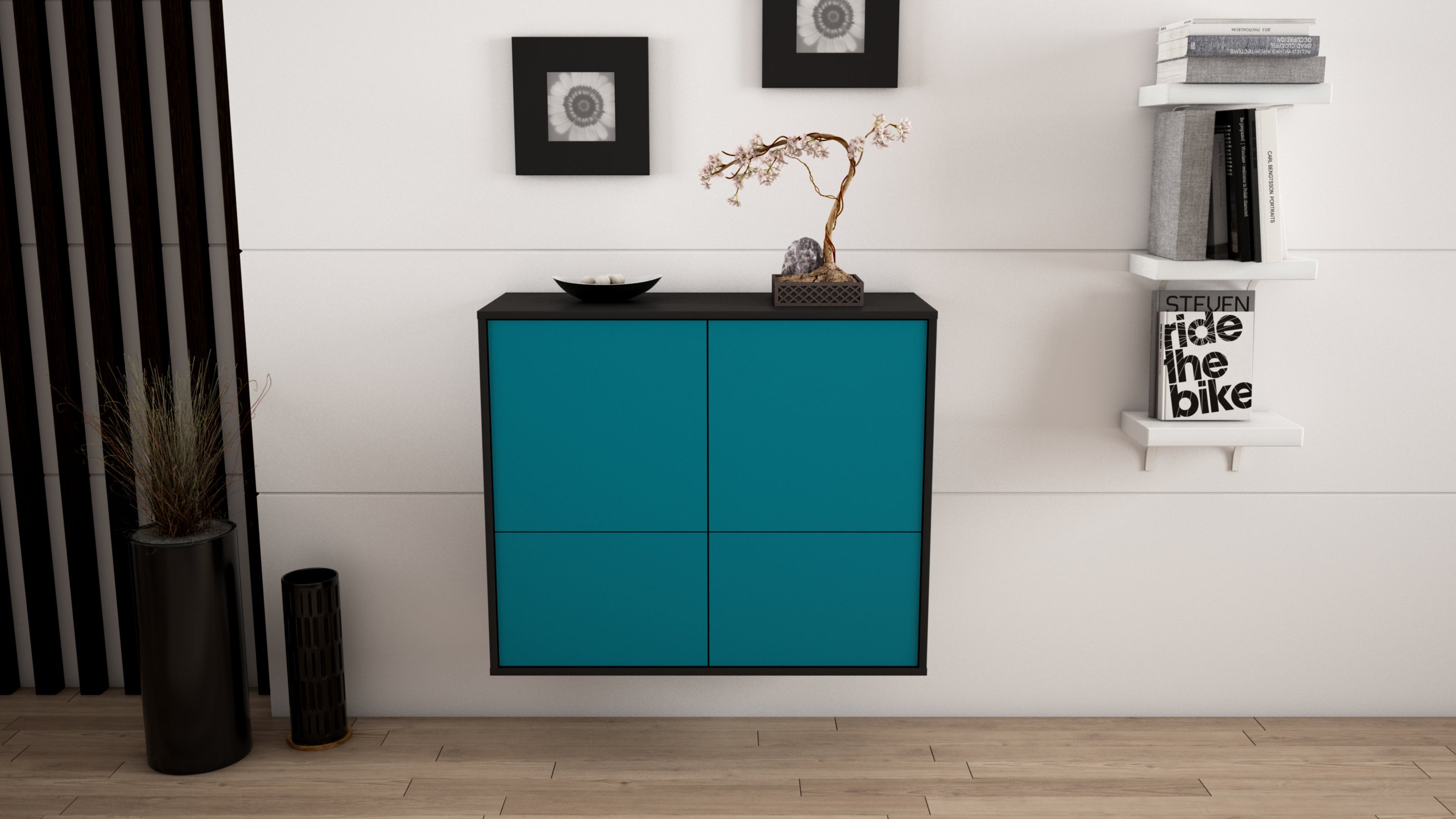 Sideboard - Cara - Design Farbakzent - Wandmontiert mit Push to open  92 cm Anthrazit