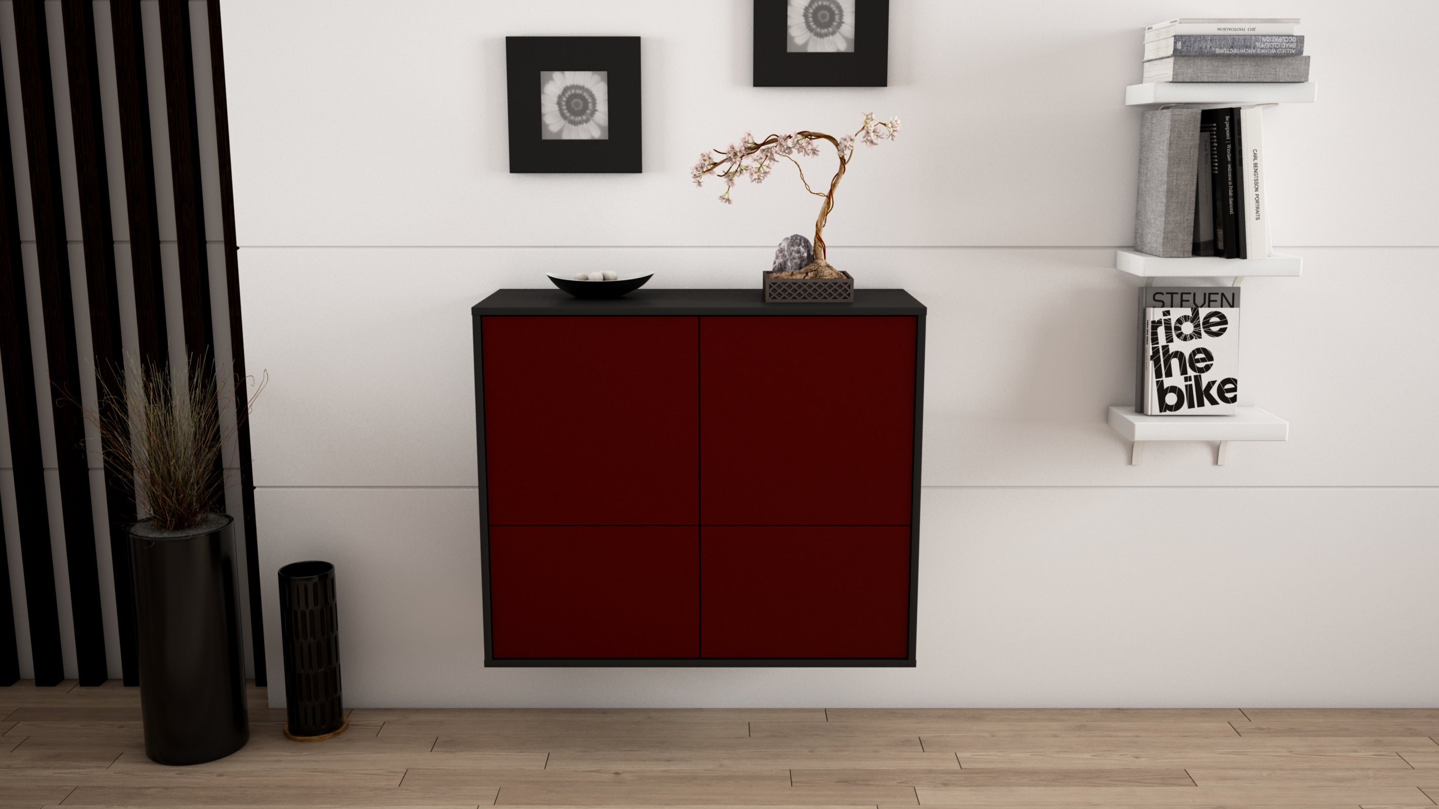 Sideboard - Cara - Design Farbakzent - Wandmontiert mit Push to open  92 cm Anthrazit