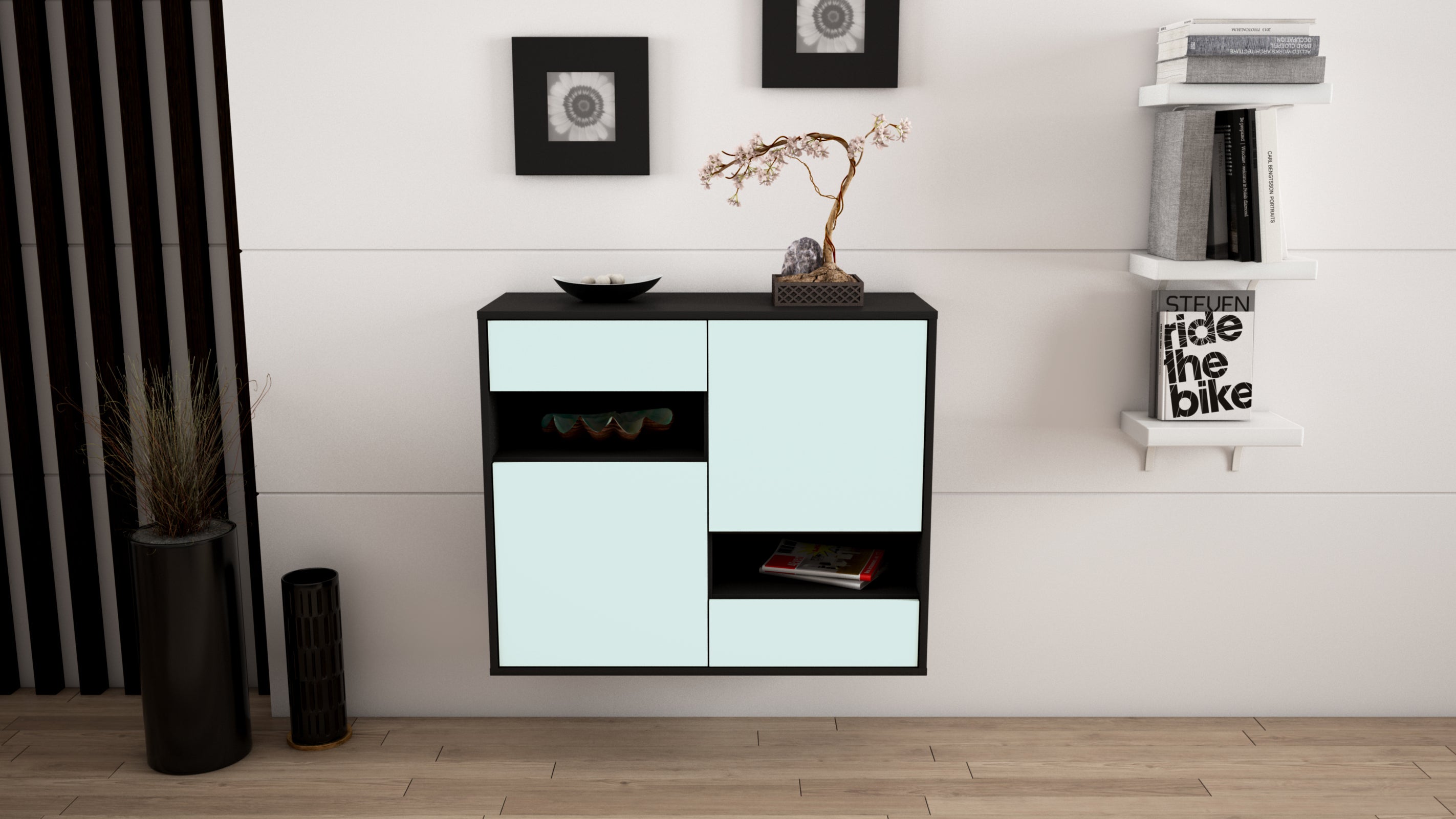 Sideboard - Carmelina - Design Farbakzent - Wandmontiert mit Push to open  92 cm Anthrazit