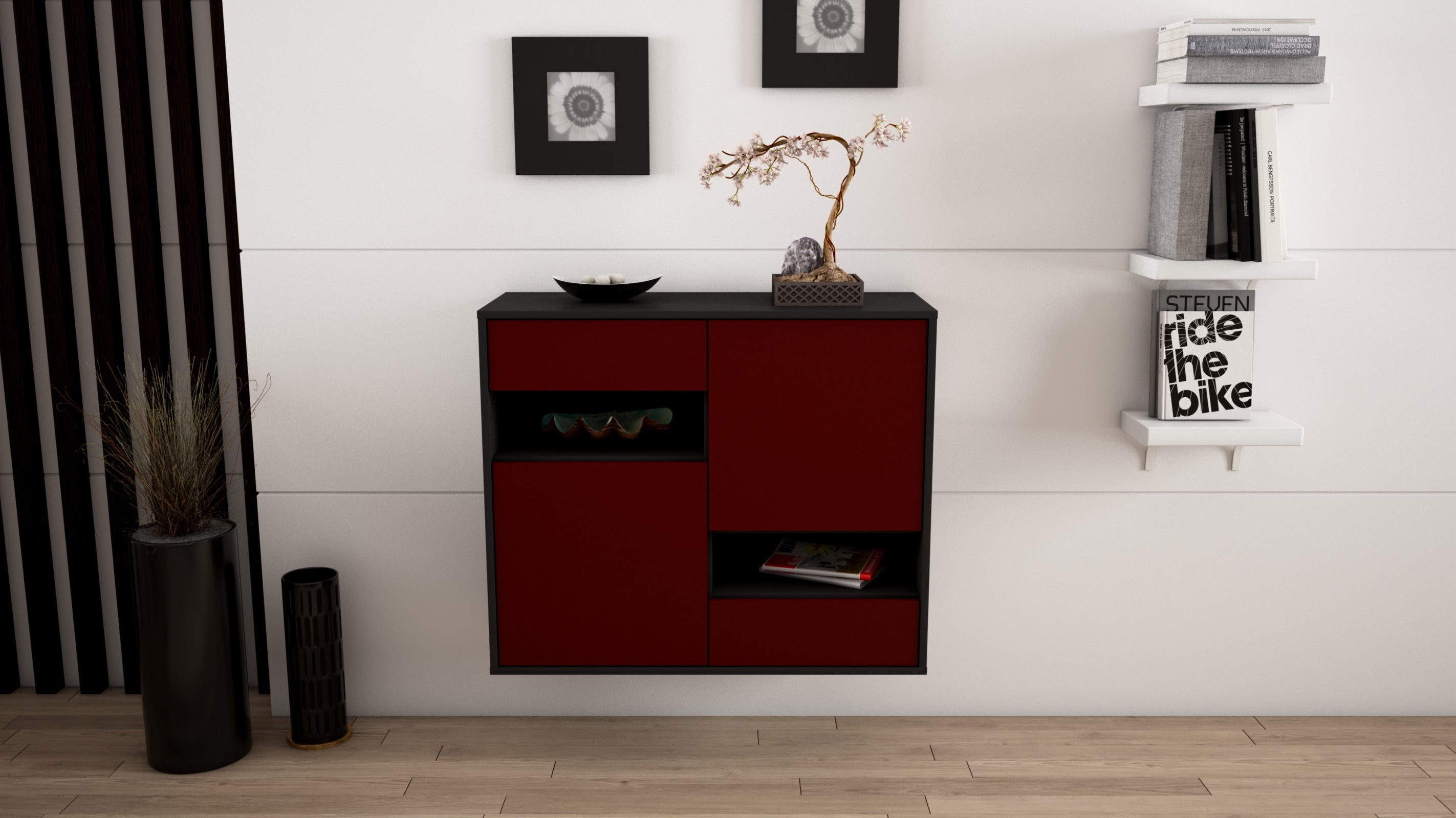 Sideboard - Carmelina - Design Farbakzent - Wandmontiert mit Push to open  92 cm Anthrazit