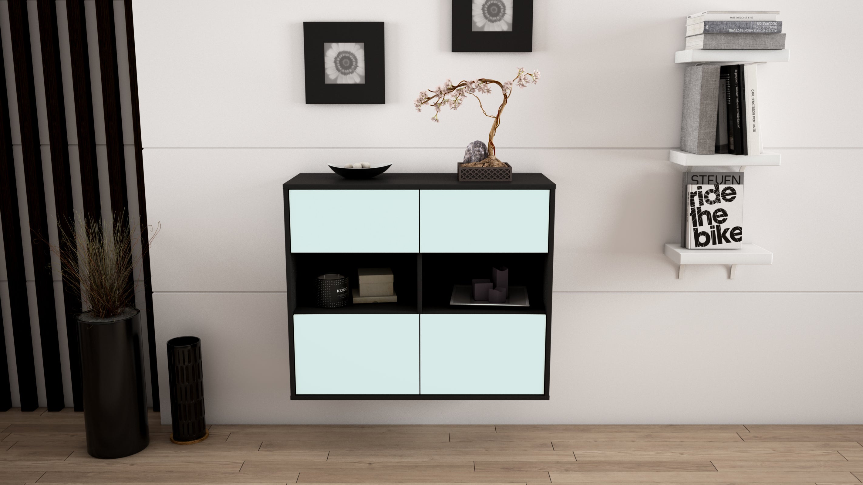 Sideboard - Carmen - Design Farbakzent - Wandmontiert mit Push to open  92 cm Anthrazit