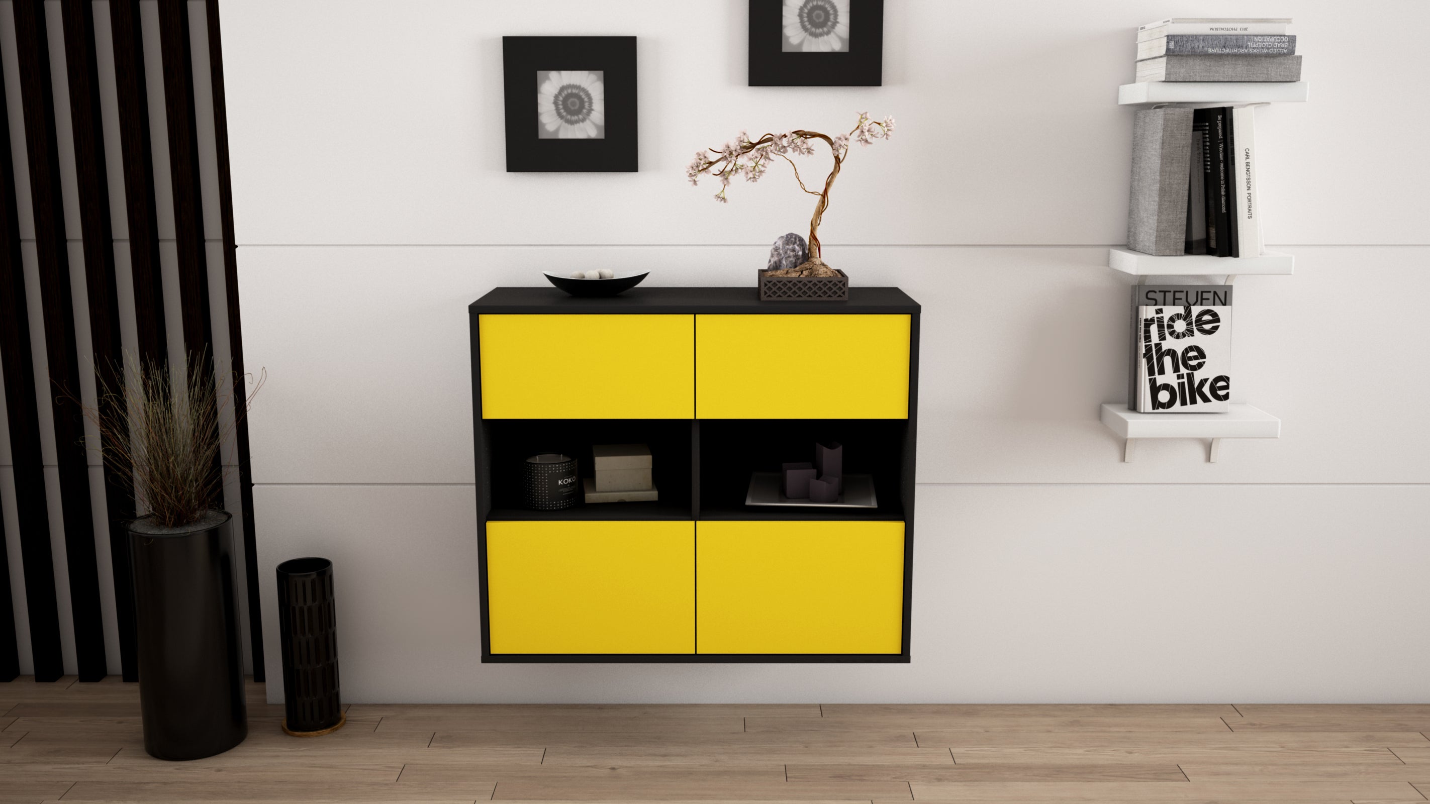 Sideboard - Carmen - Design Farbakzent - Wandmontiert mit Push to open  92 cm Anthrazit