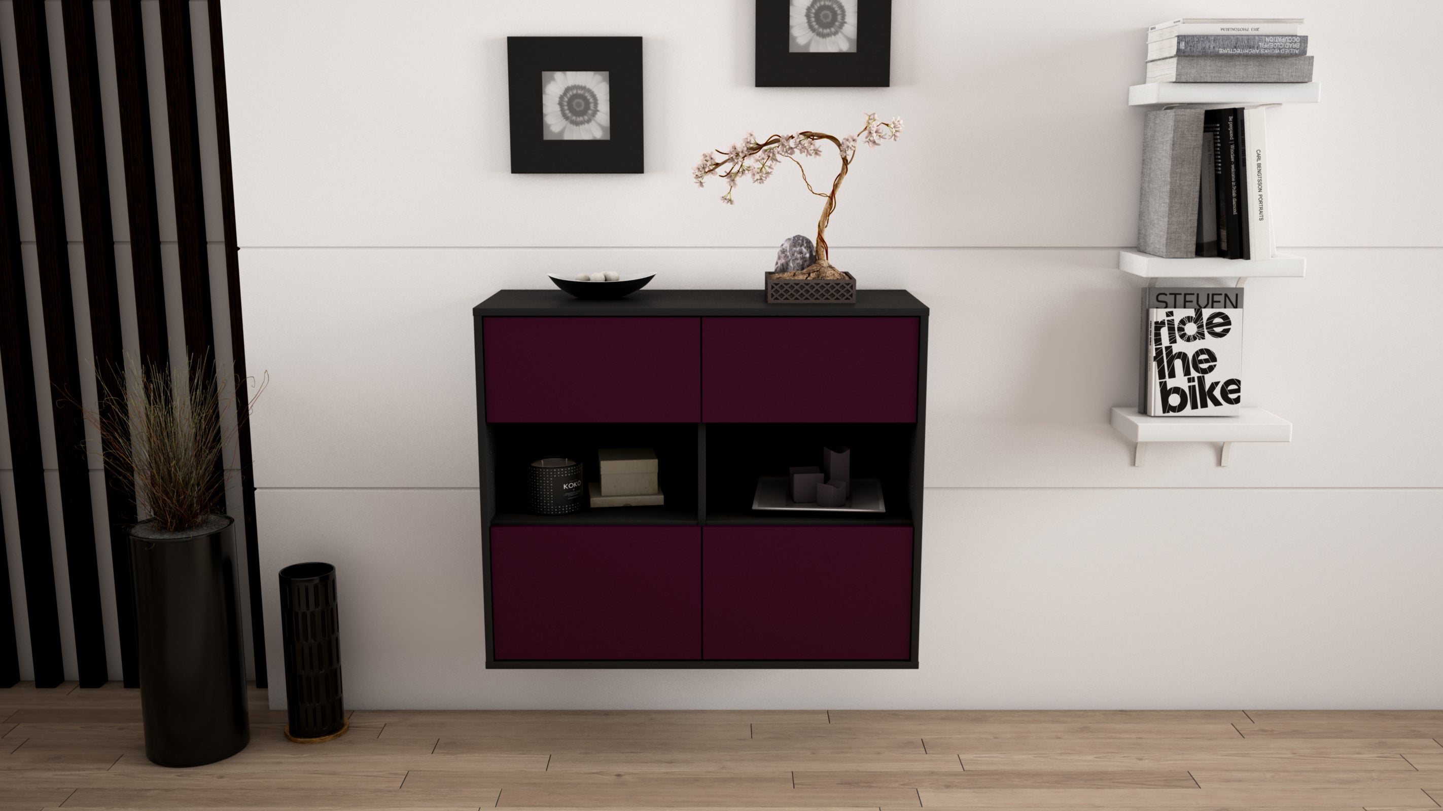 Sideboard - Carmen - Design Farbakzent - Wandmontiert mit Push to open  92 cm Anthrazit