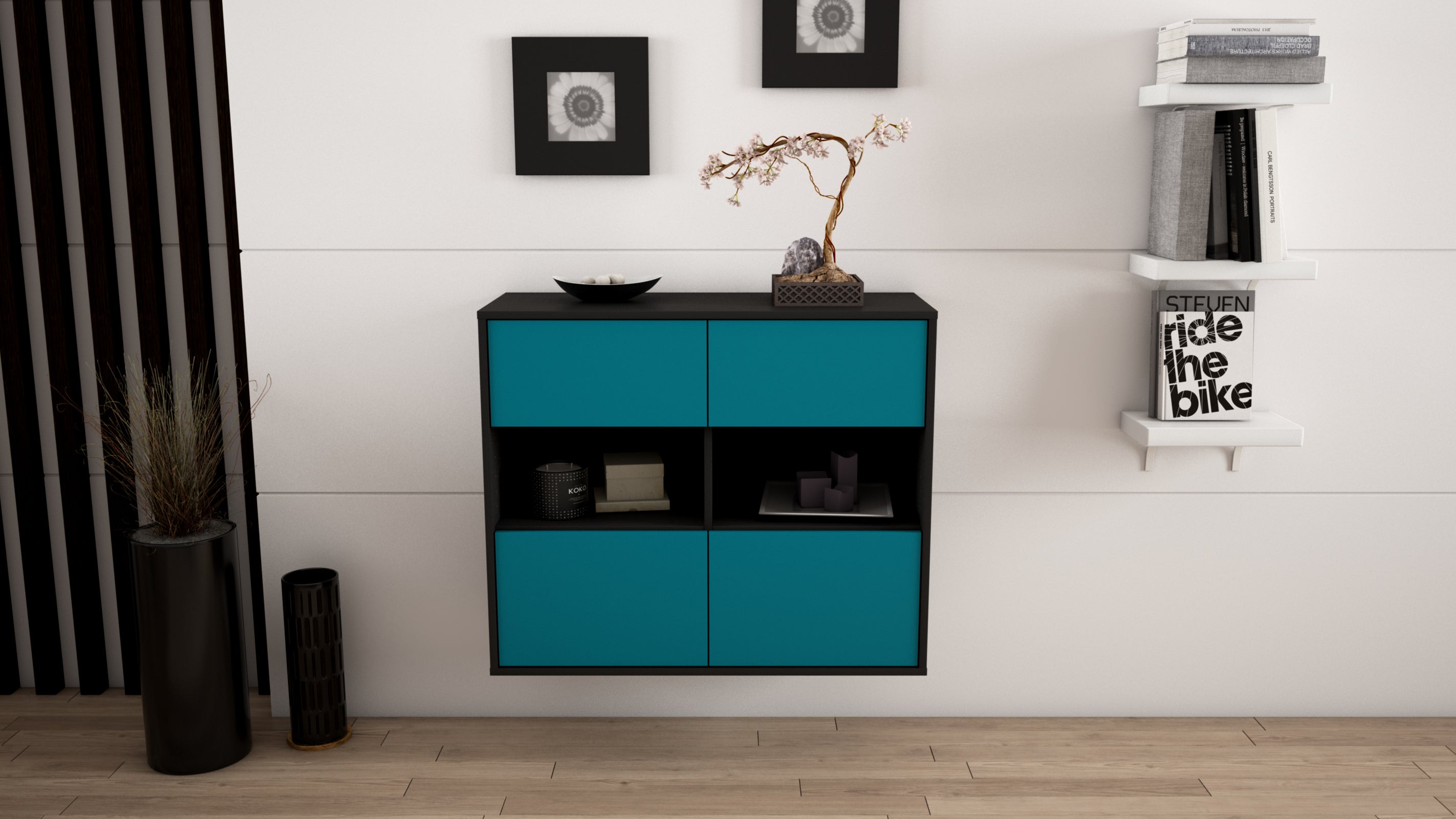 Sideboard - Carmen - Design Farbakzent - Wandmontiert mit Push to open  92 cm Anthrazit