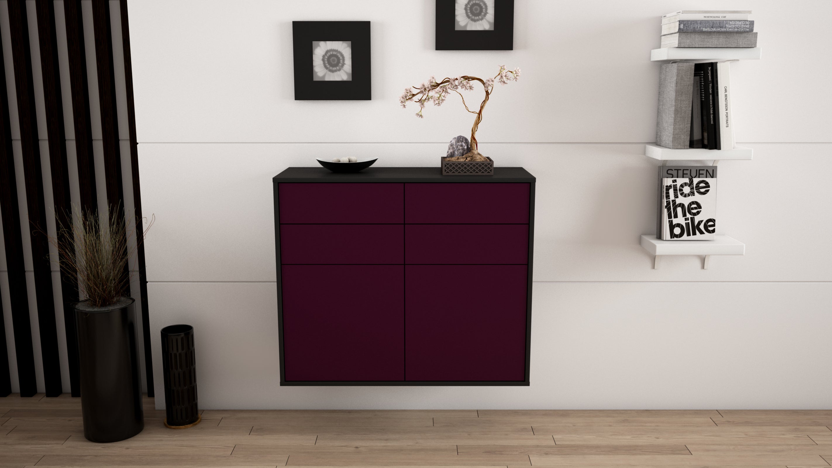 Sideboard - Celia - Design Farbakzent - Wandmontiert mit Push to open  92 cm Anthrazit