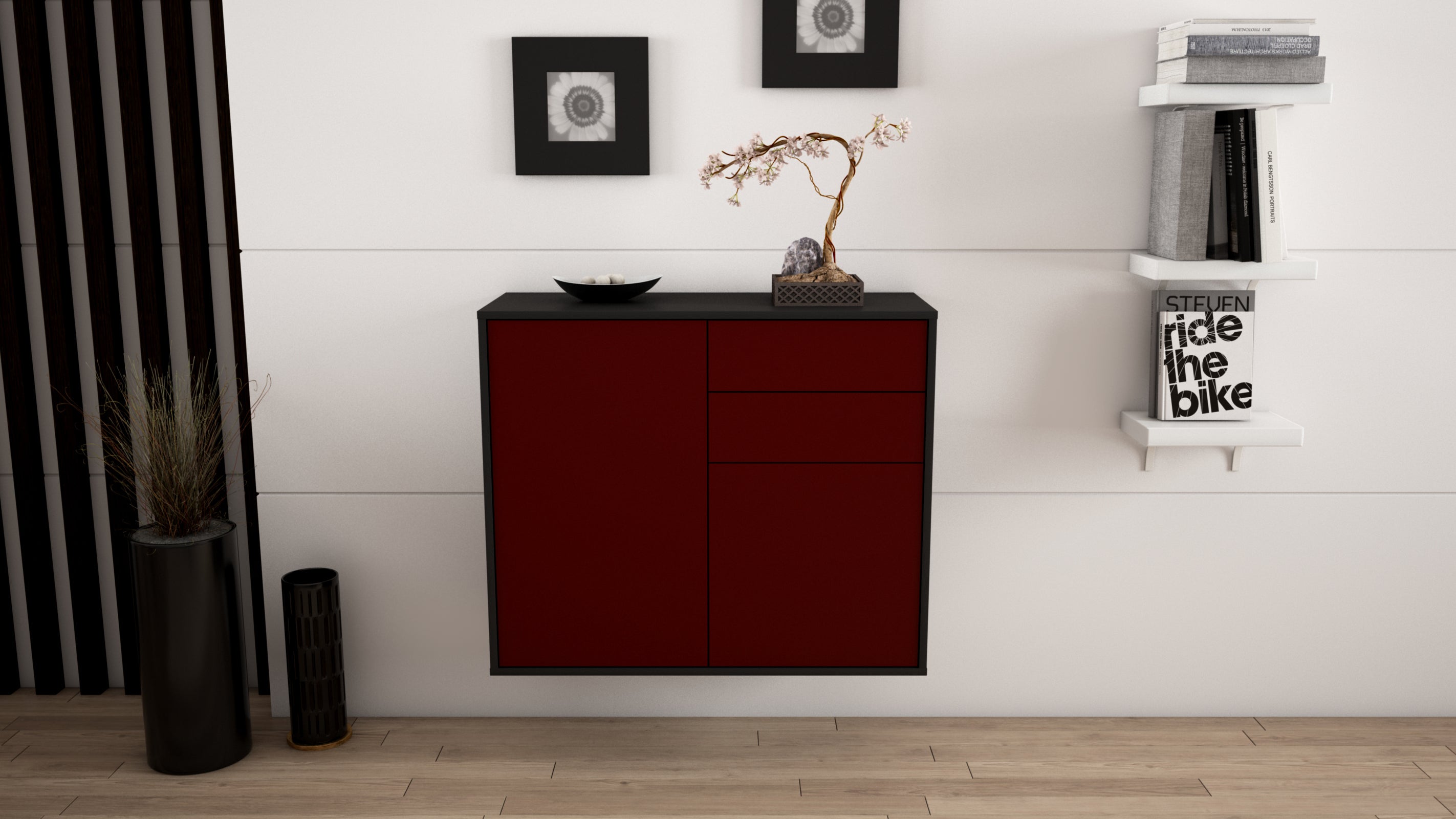 Sideboard - Chantal - Design Farbakzent - Wandmontiert mit Push to open  92 cm Anthrazit