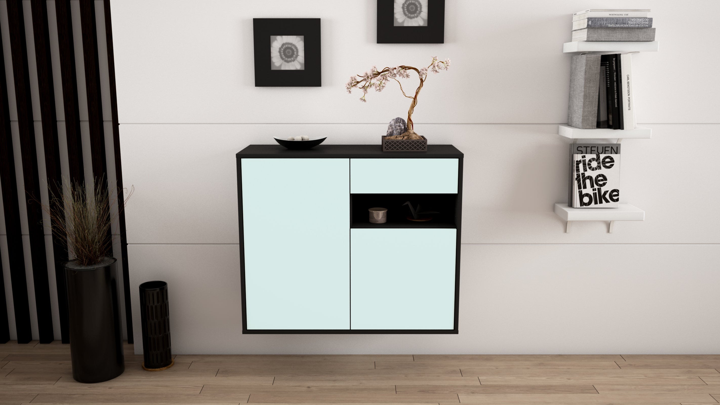 Sideboard - Charlotta - Design Farbakzent - Wandmontiert mit Push to open  92 cm Anthrazit